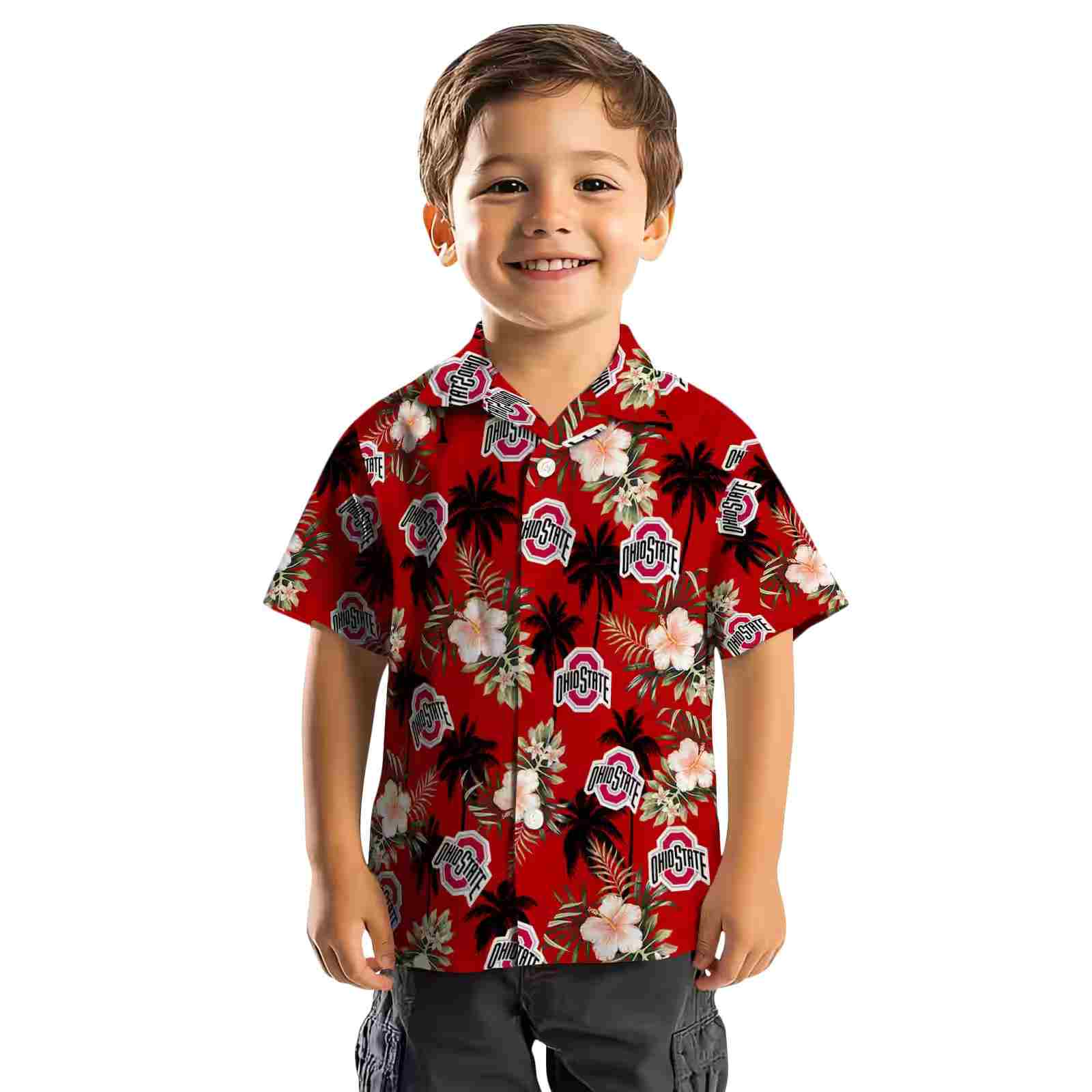 ohio state buckeyes palm tree flower scarlet hawaiian shirt top rated