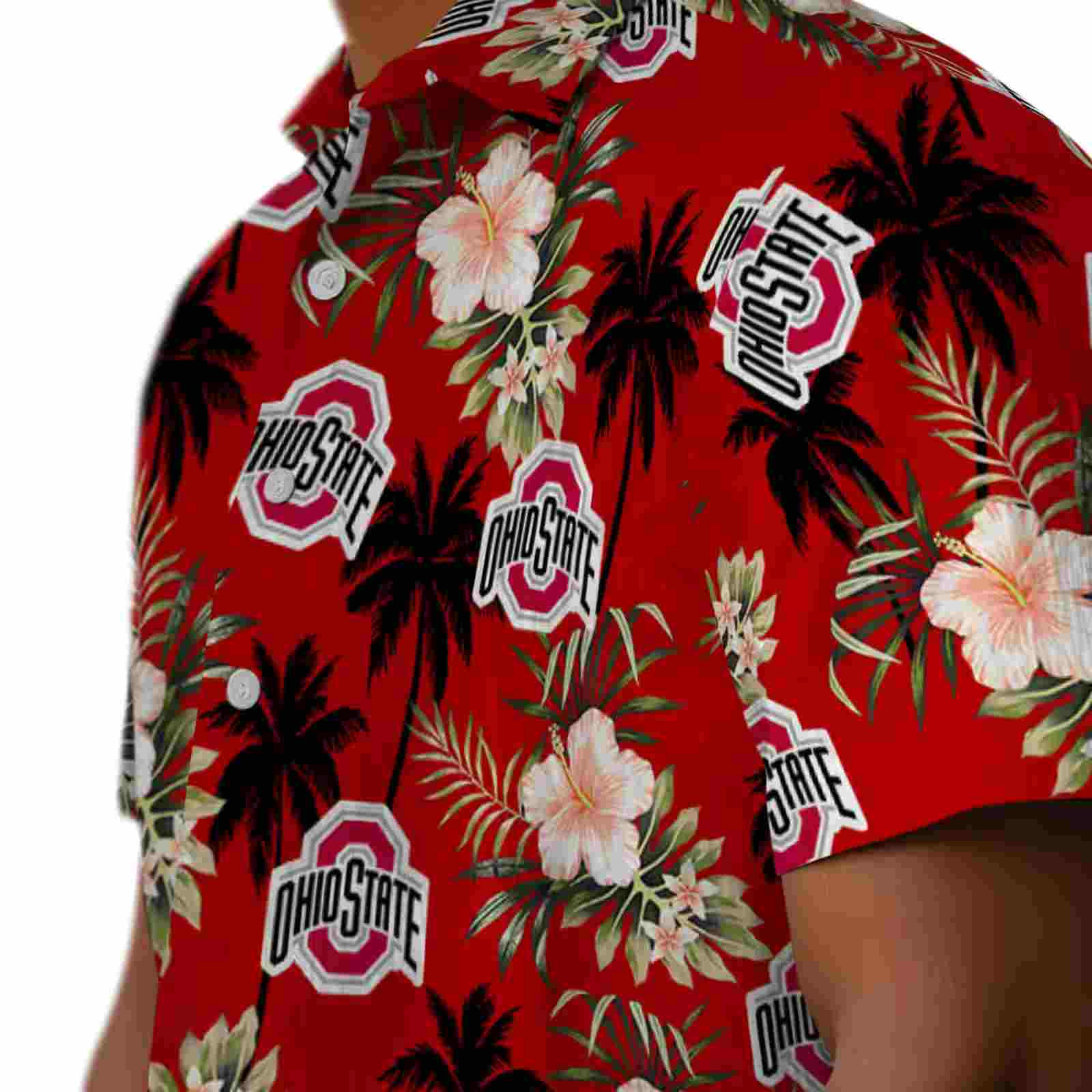 ohio state buckeyes palm tree flower scarlet hawaiian shirt trendy