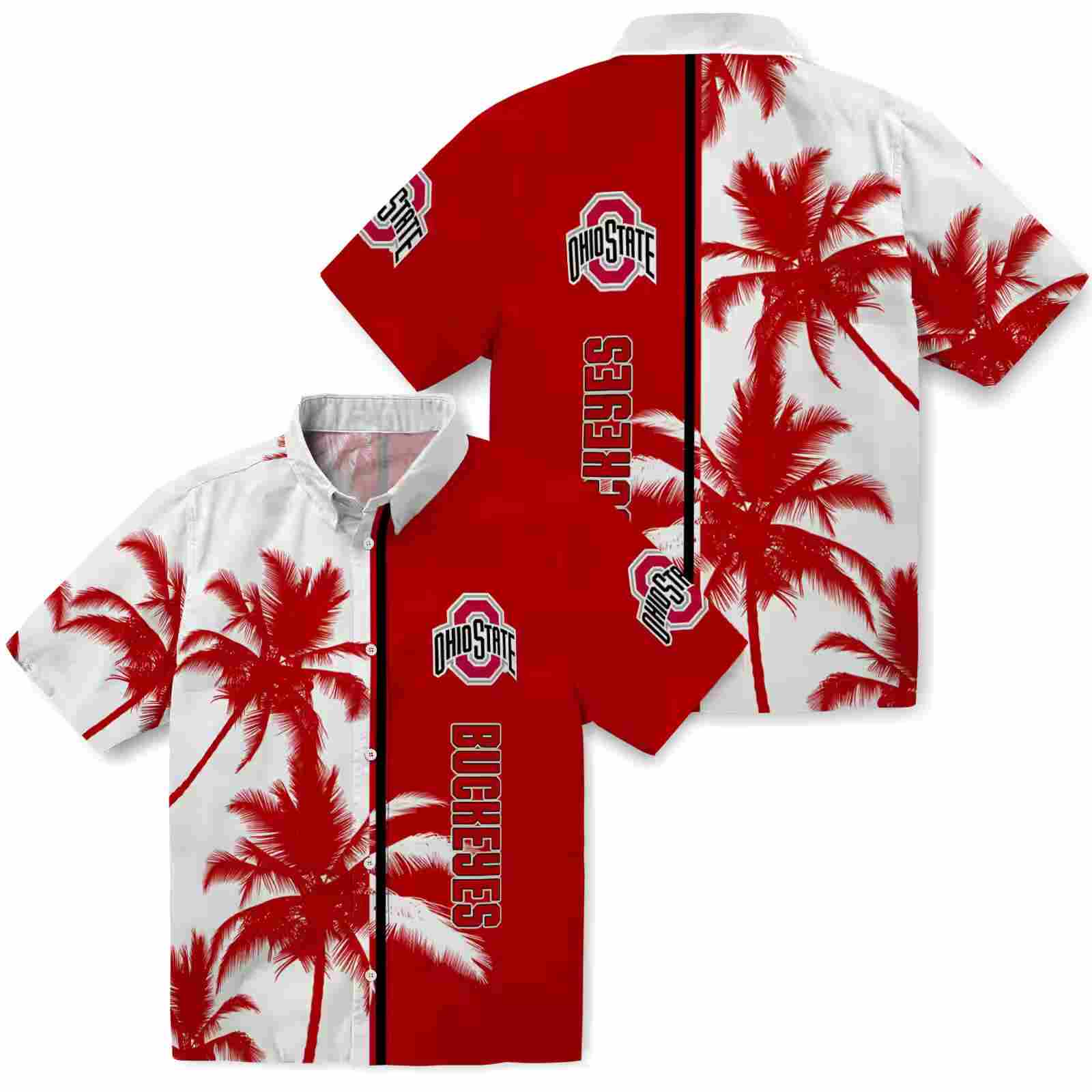 ohio state buckeyes palm trees scarlet white hawaiian shirt high quality