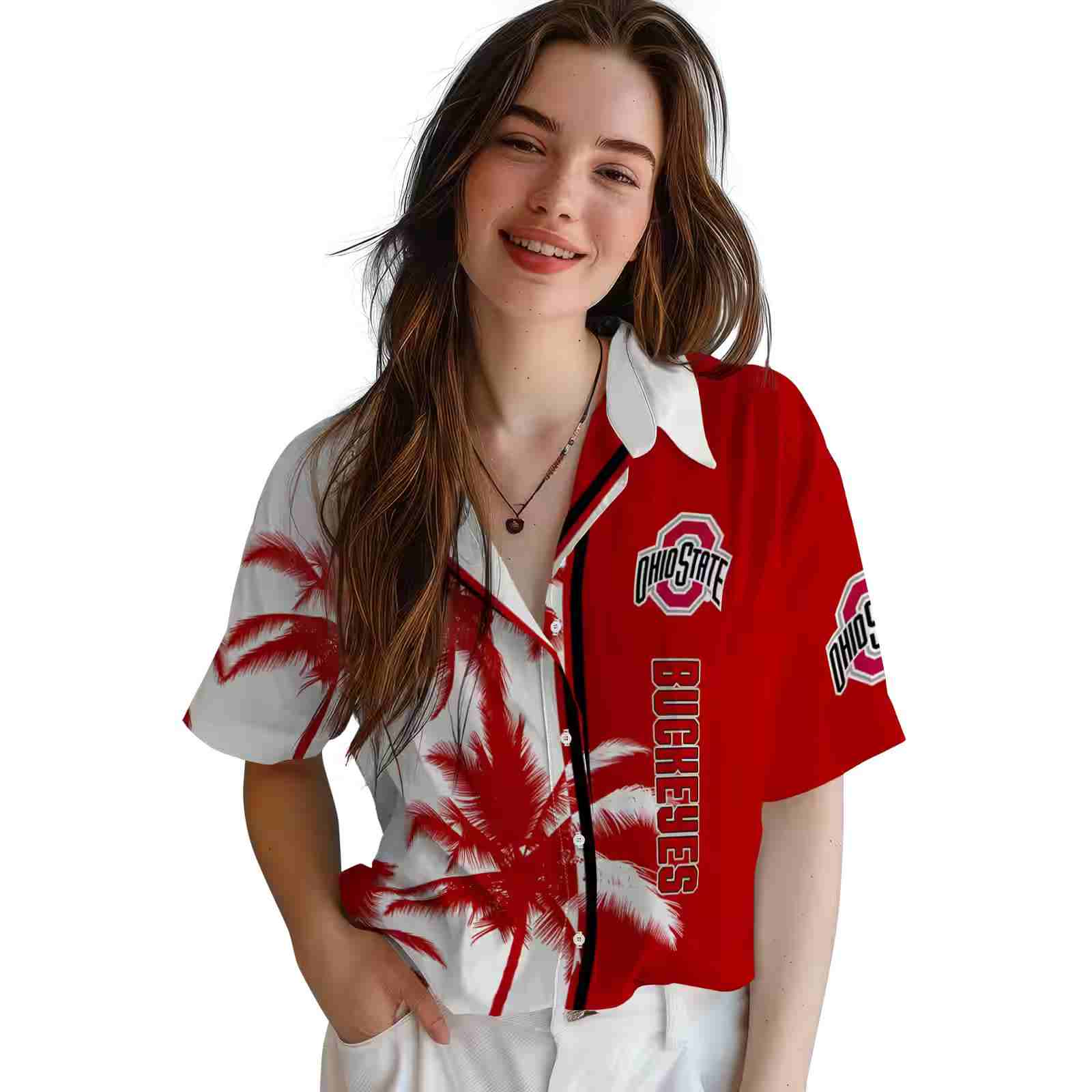 ohio state buckeyes palm trees scarlet white hawaiian shirt latest model