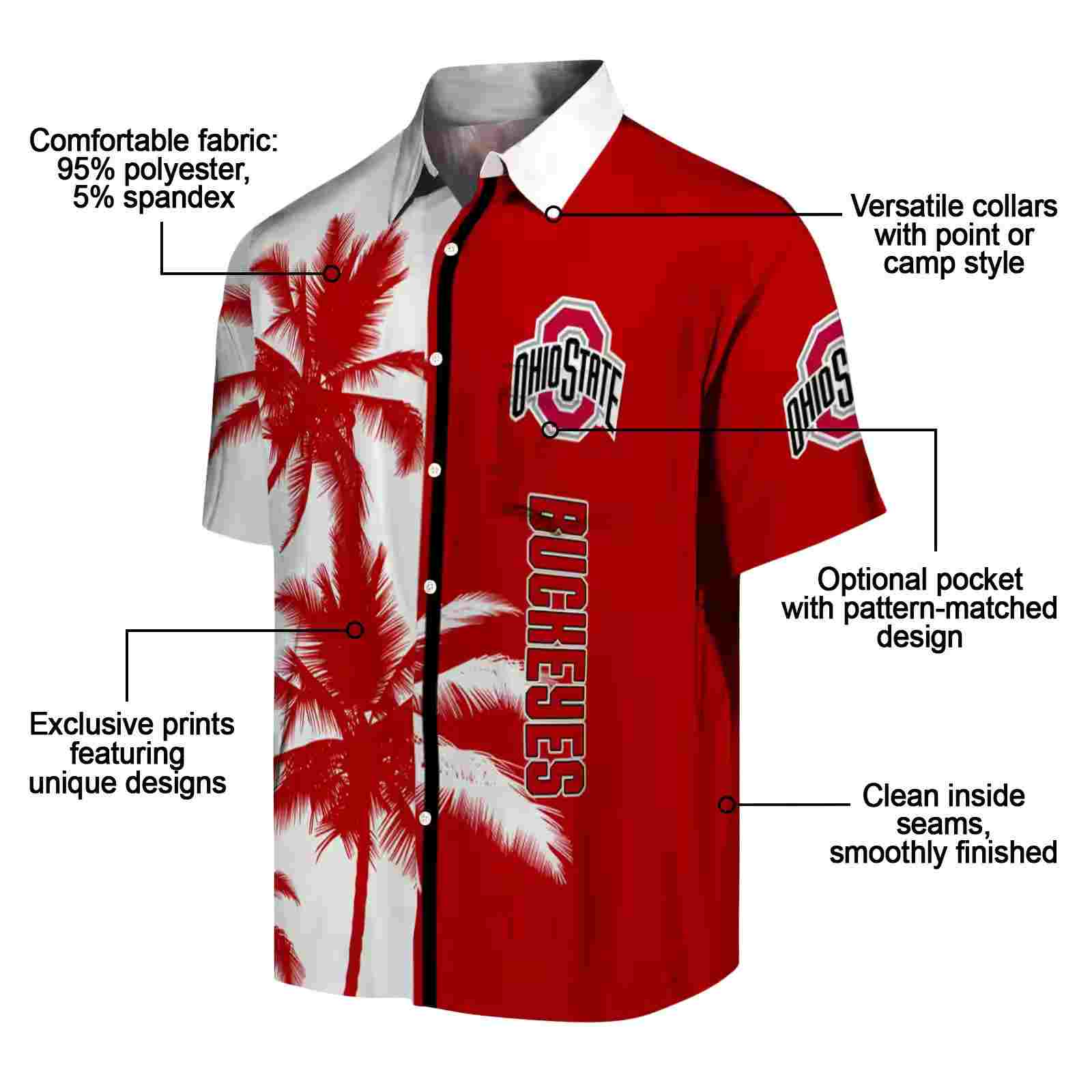 ohio state buckeyes palm trees scarlet white hawaiian shirt new arrival