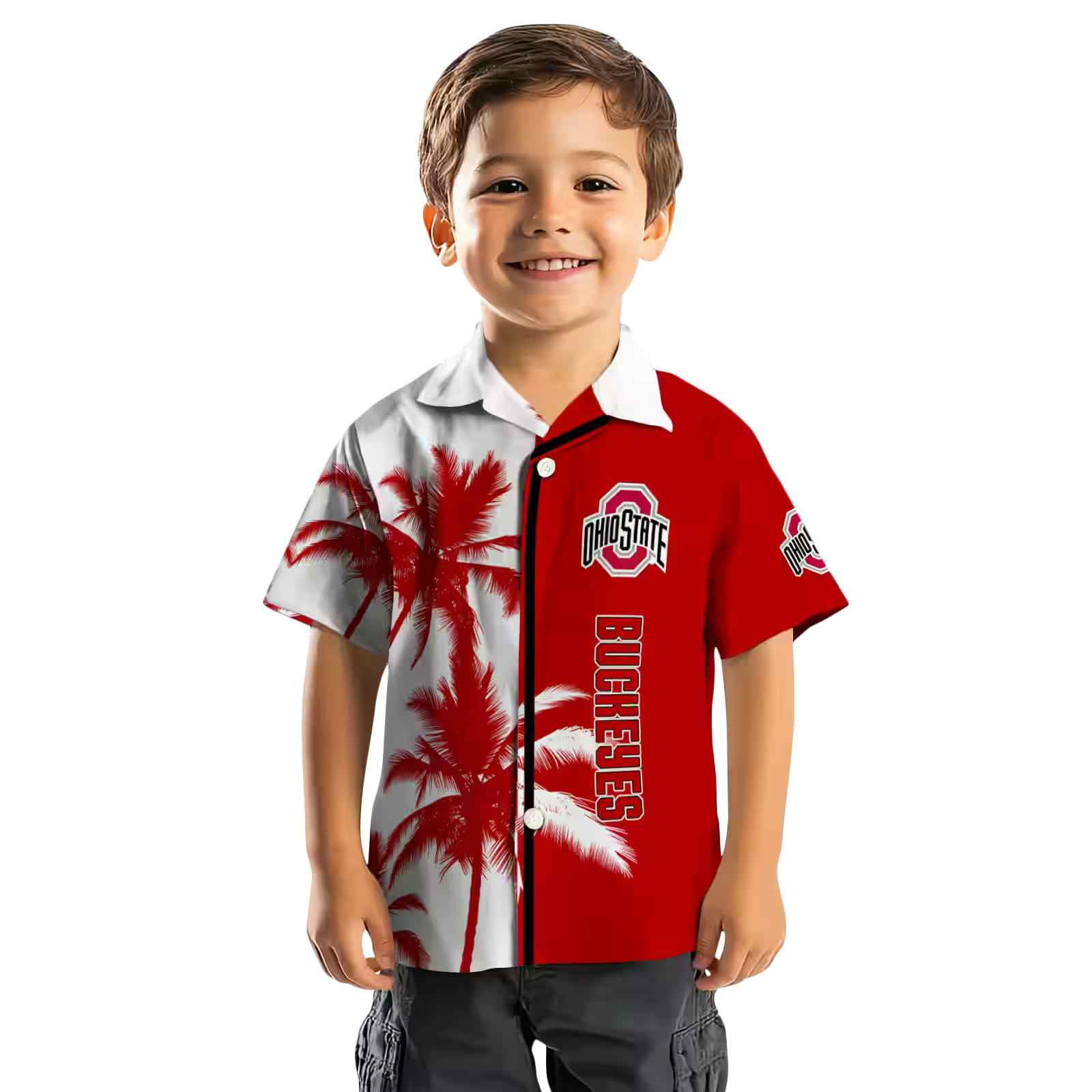 ohio state buckeyes palm trees scarlet white hawaiian shirt top rated