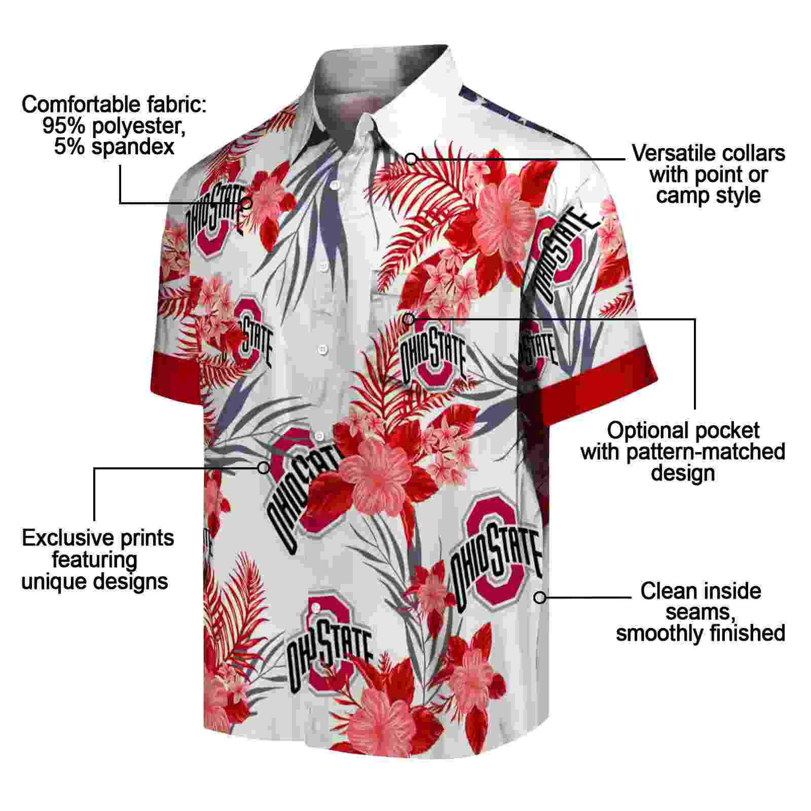 ohio state buckeyes patriotic hibiscus design scarlet white hawaiian shirt new arrival