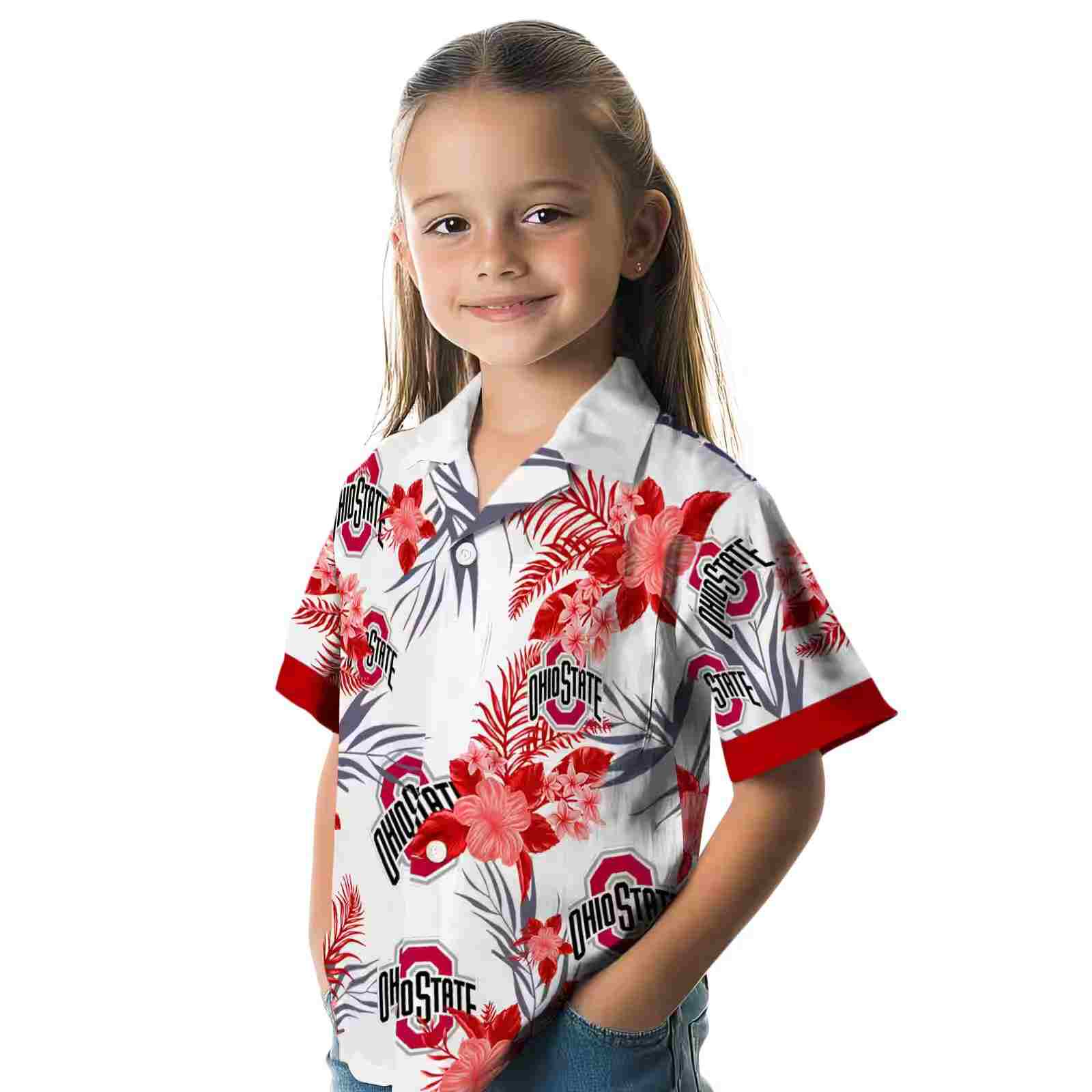 ohio state buckeyes patriotic hibiscus design scarlet white hawaiian shirt premium grade