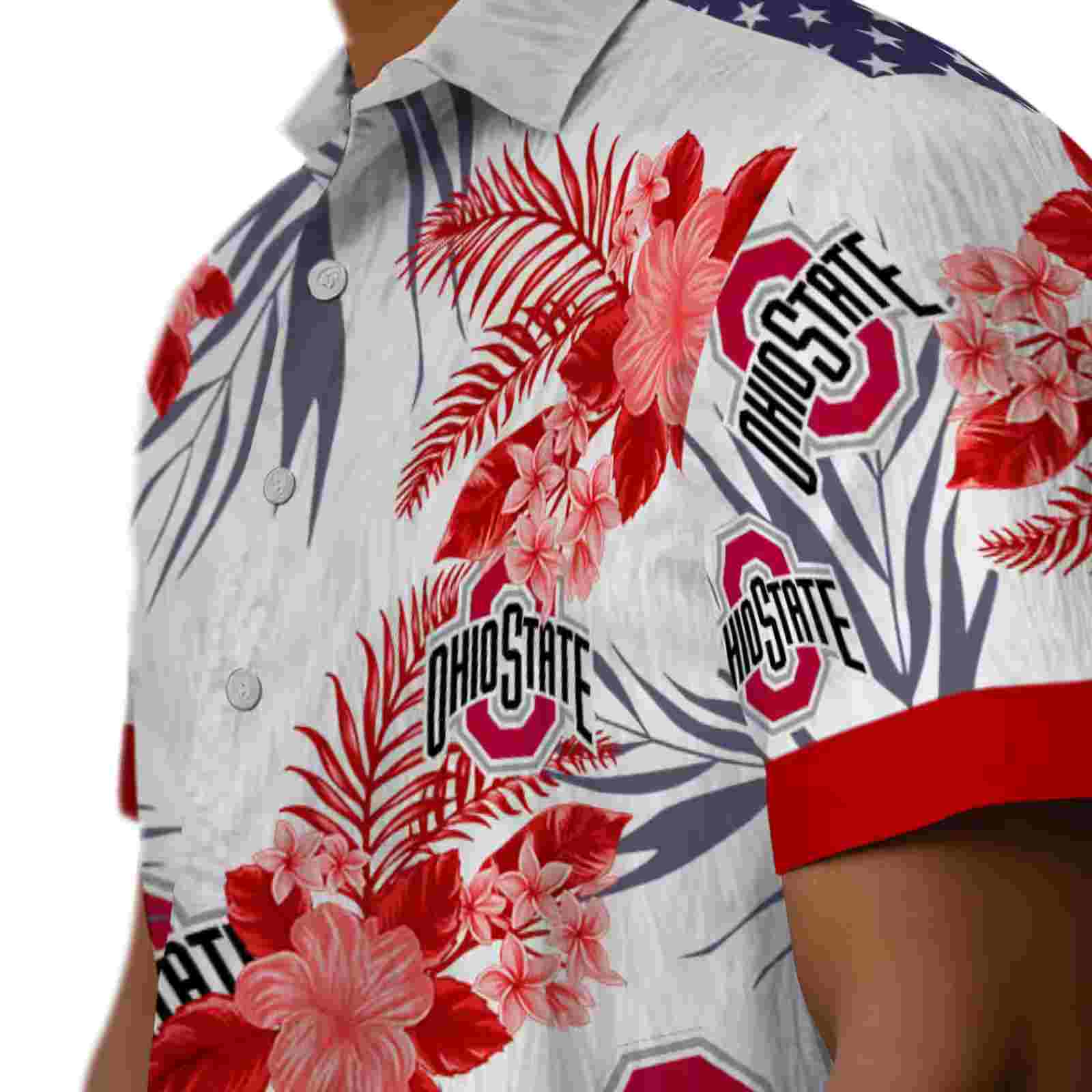 ohio state buckeyes patriotic hibiscus design scarlet white hawaiian shirt trendy