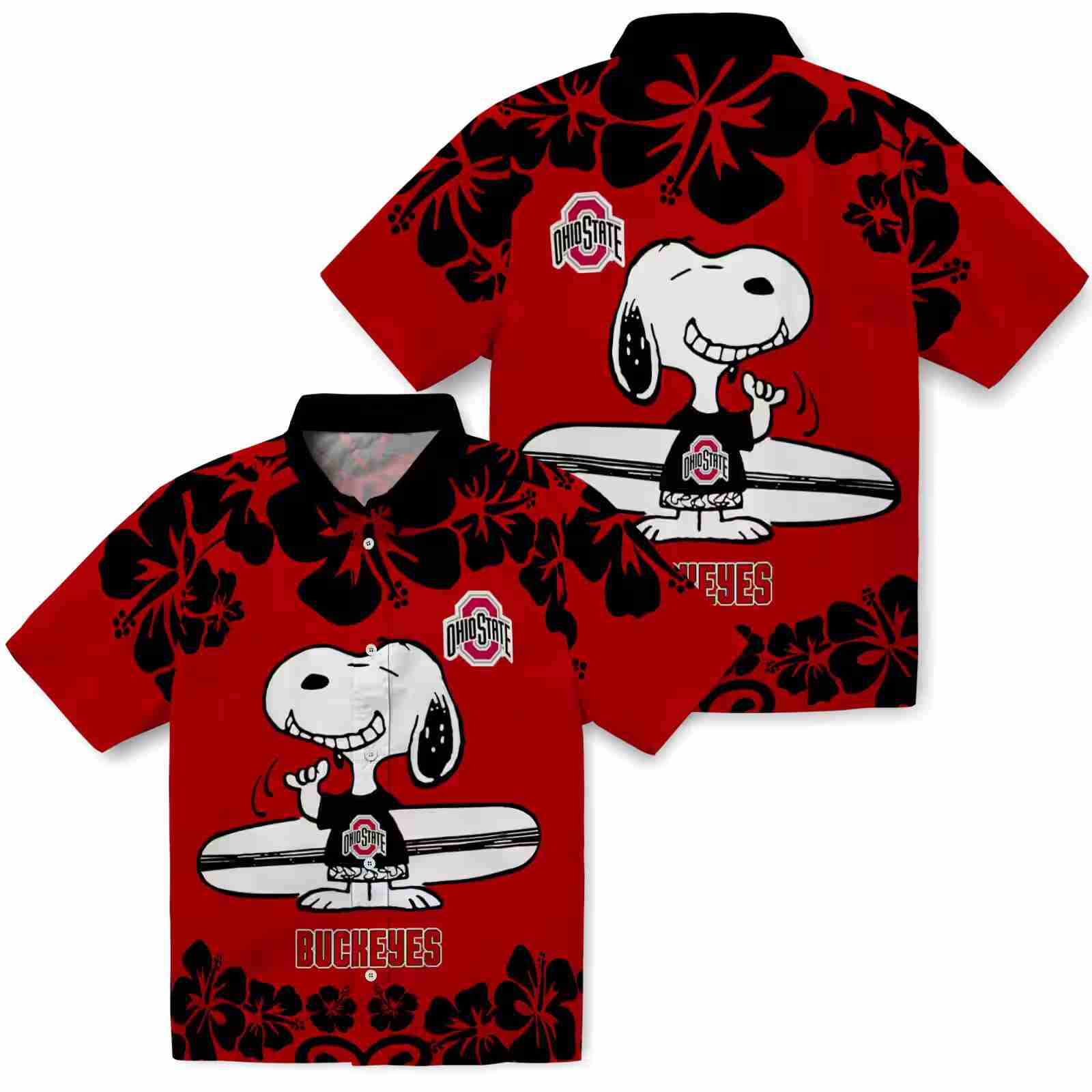 ohio state buckeyes snoopy surf scarlet white hawaiian shirt high quality