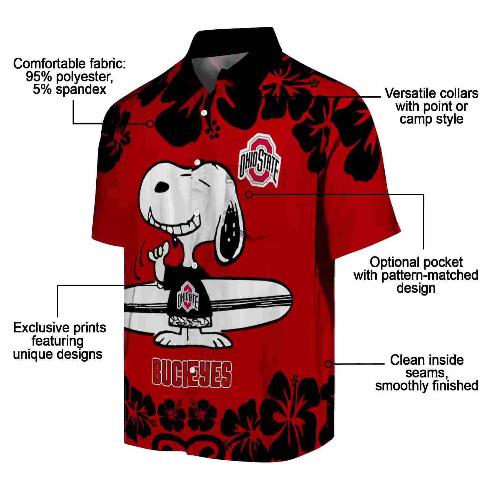 ohio state buckeyes snoopy surf scarlet white hawaiian shirt new arrival