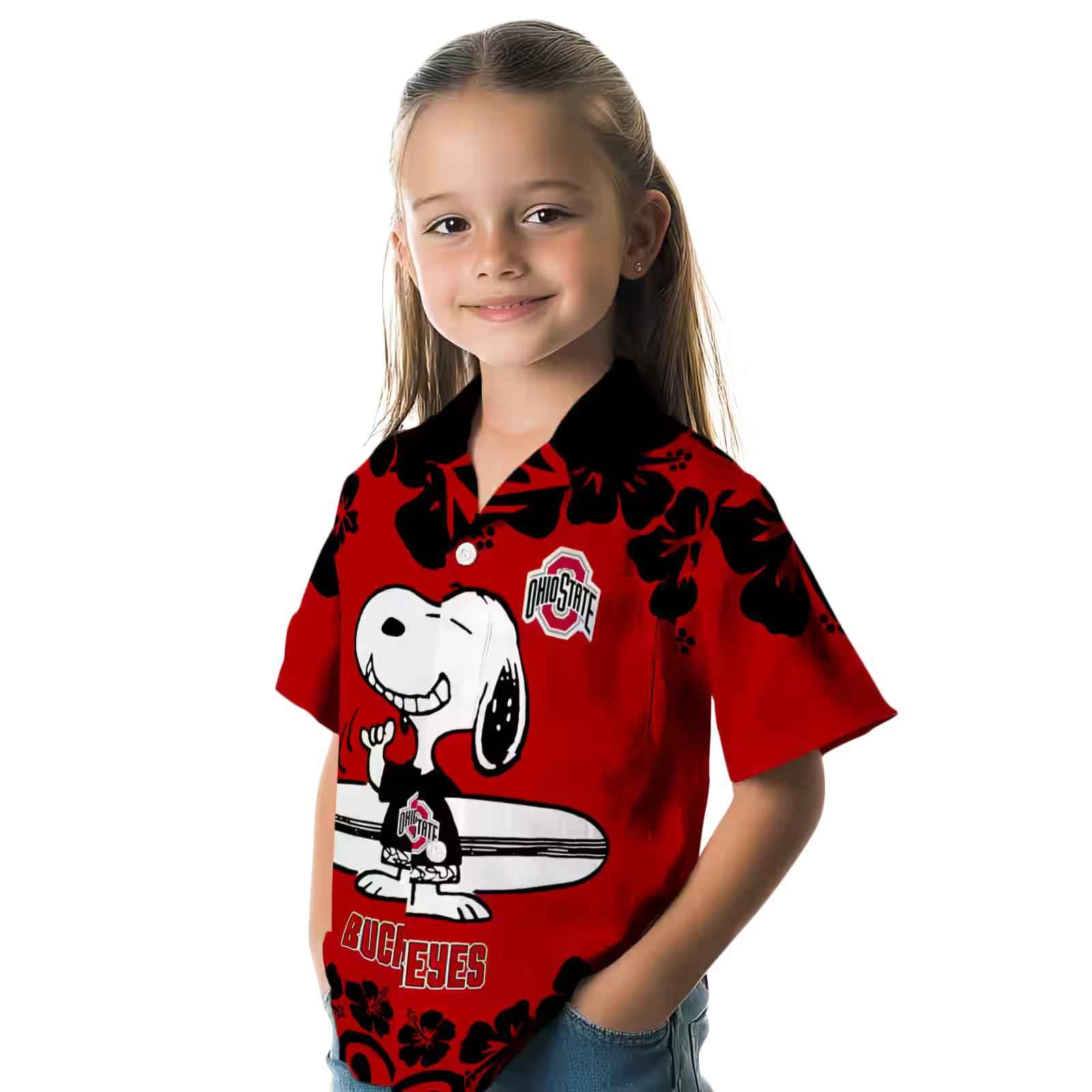 ohio state buckeyes snoopy surf scarlet white hawaiian shirt premium grade