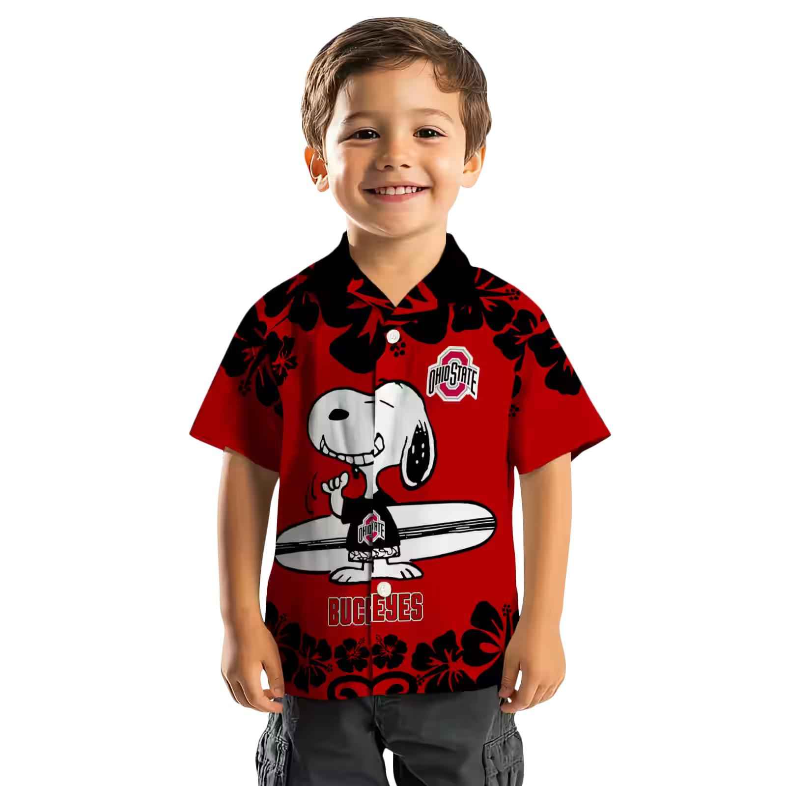 ohio state buckeyes snoopy surf scarlet white hawaiian shirt top rated