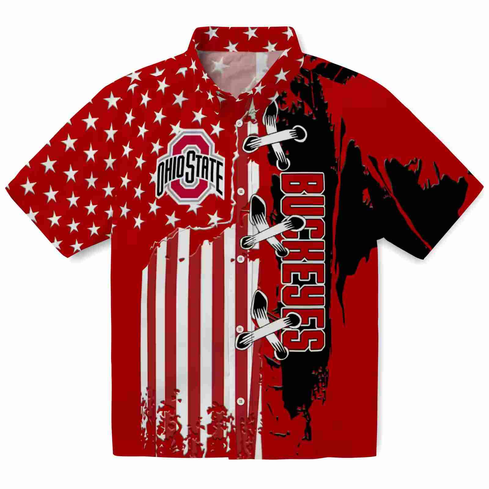 Ohio State Buckeyes Stitched Flag Scarlet Hawaiian Shirt