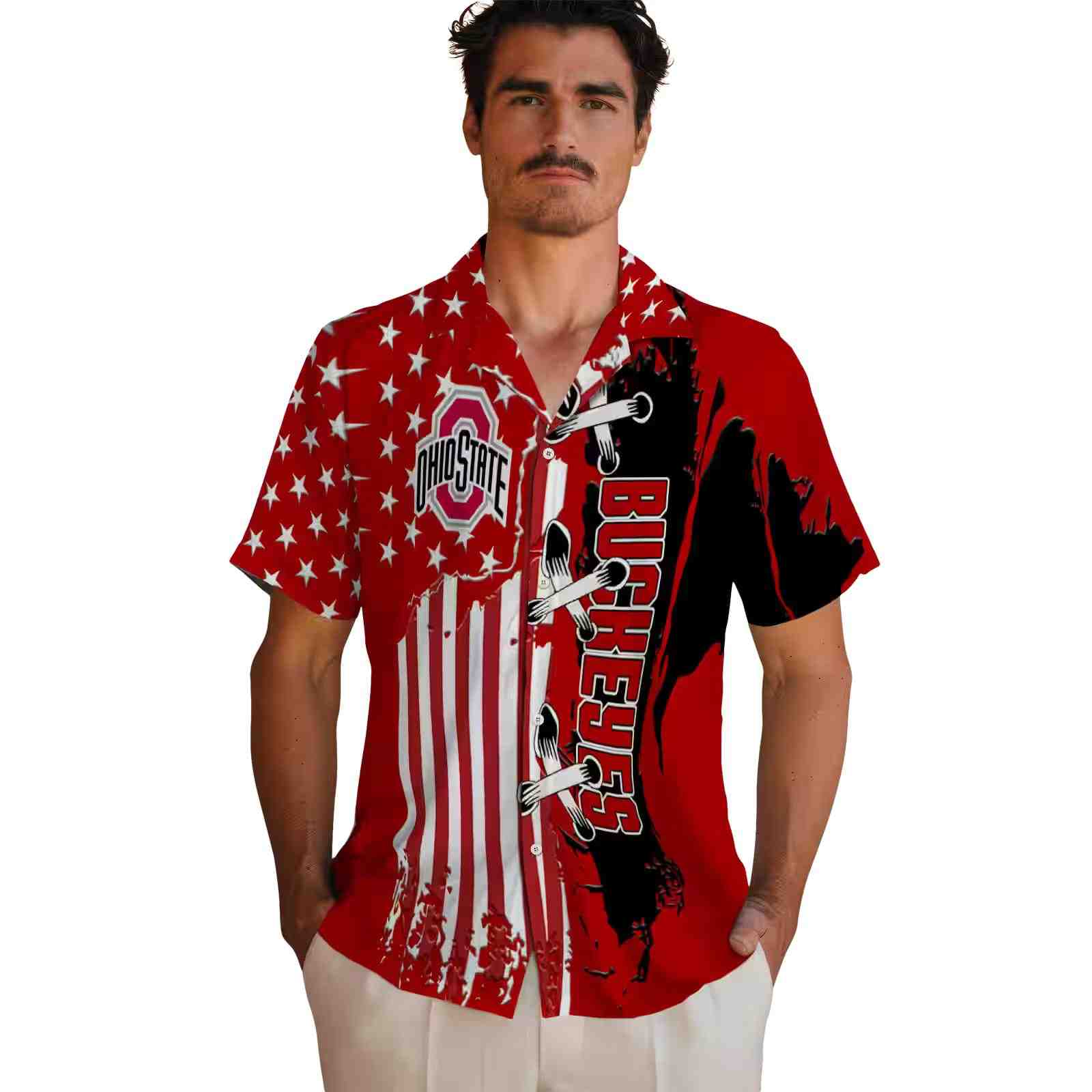 ohio state buckeyes stitched flag scarlet hawaiian shirt fashion forward