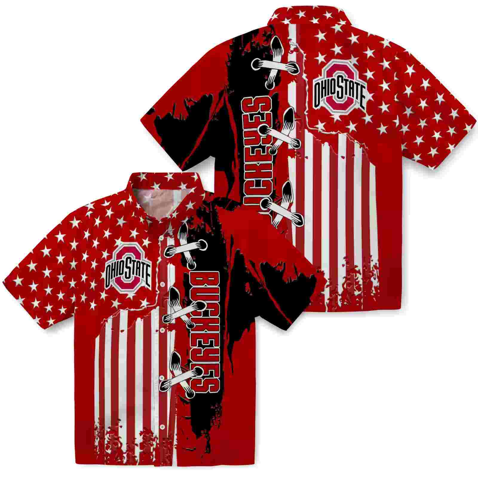 ohio state buckeyes stitched flag scarlet hawaiian shirt high quality