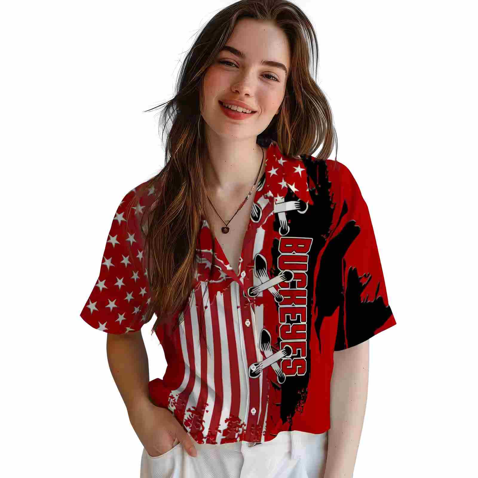 ohio state buckeyes stitched flag scarlet hawaiian shirt latest model