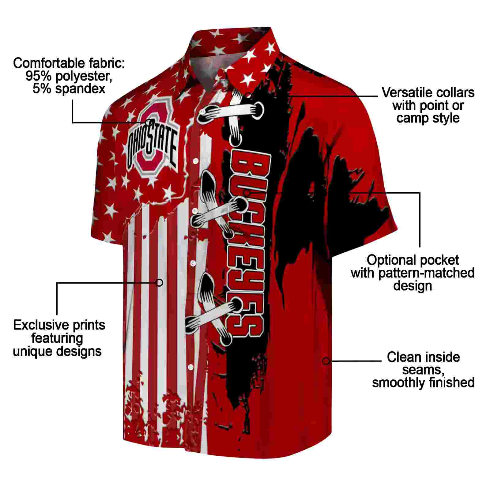 ohio state buckeyes stitched flag scarlet hawaiian shirt new arrival