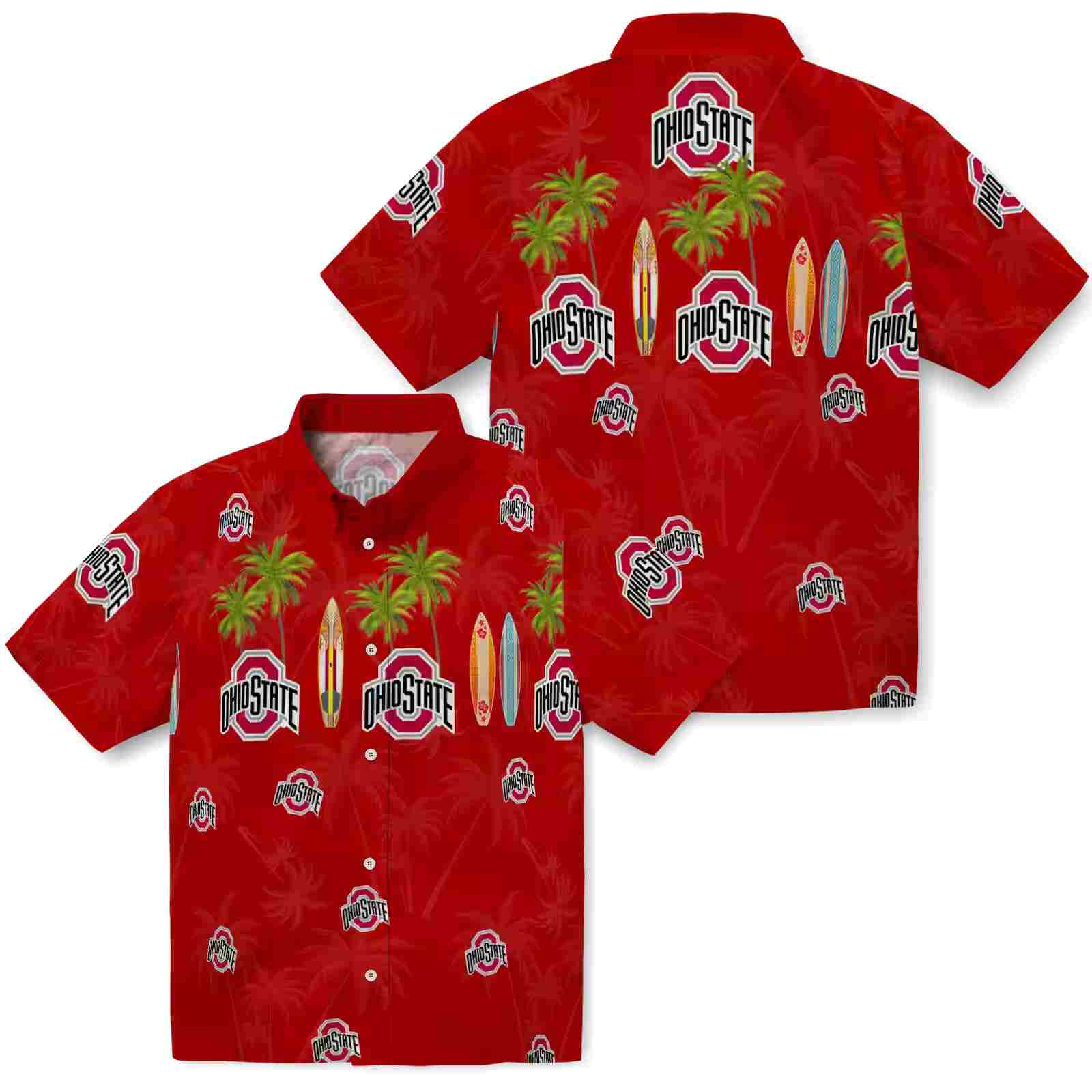 ohio state buckeyes surfboard palm scarlet hawaiian shirt high quality