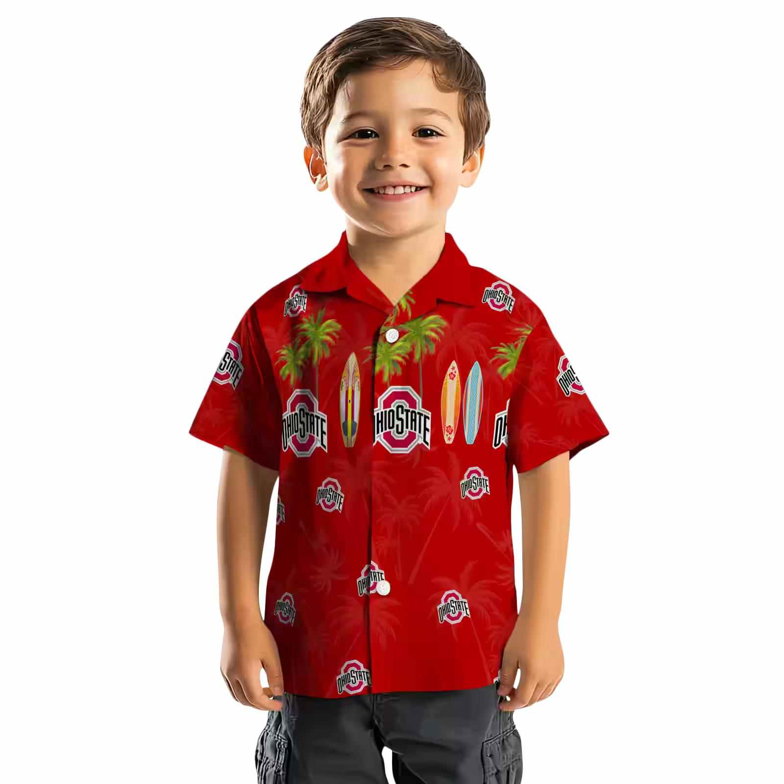 ohio state buckeyes surfboard palm scarlet hawaiian shirt top rated