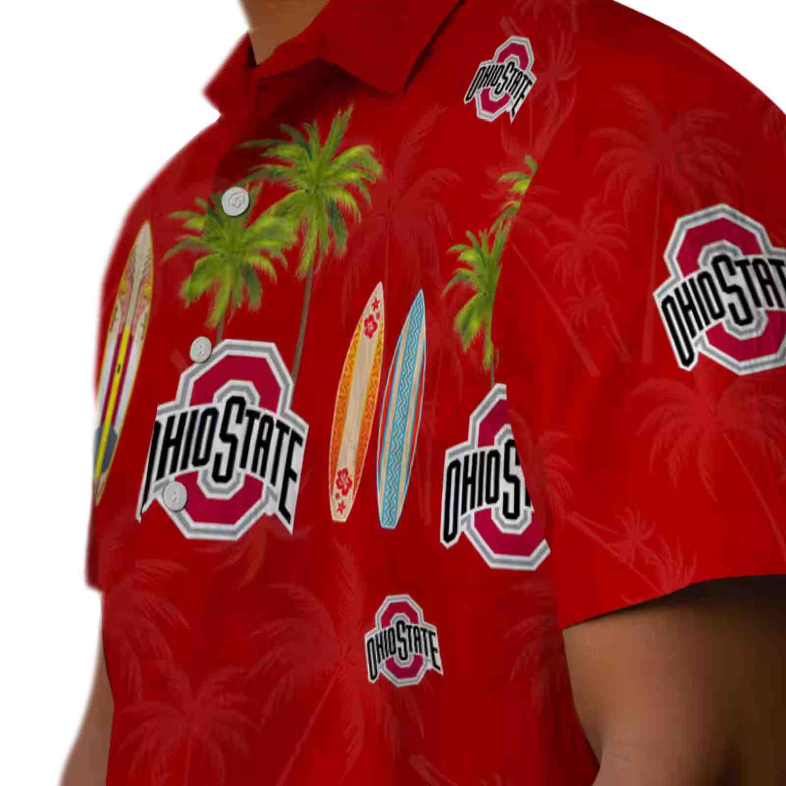 ohio state buckeyes surfboard palm scarlet hawaiian shirt trendy