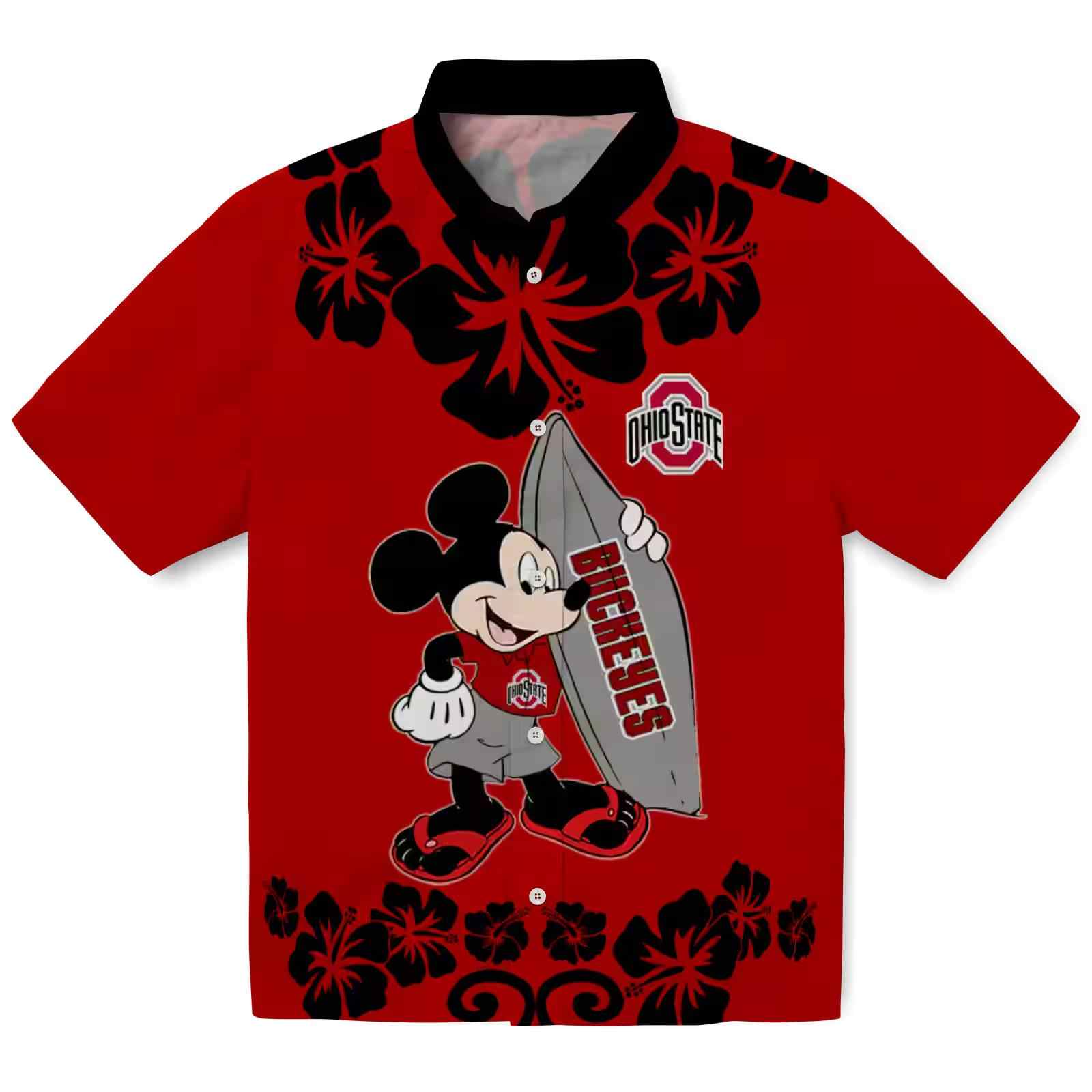 Ohio State Buckeyes Surfing Mickey Scarlet Hawaiian Shirt