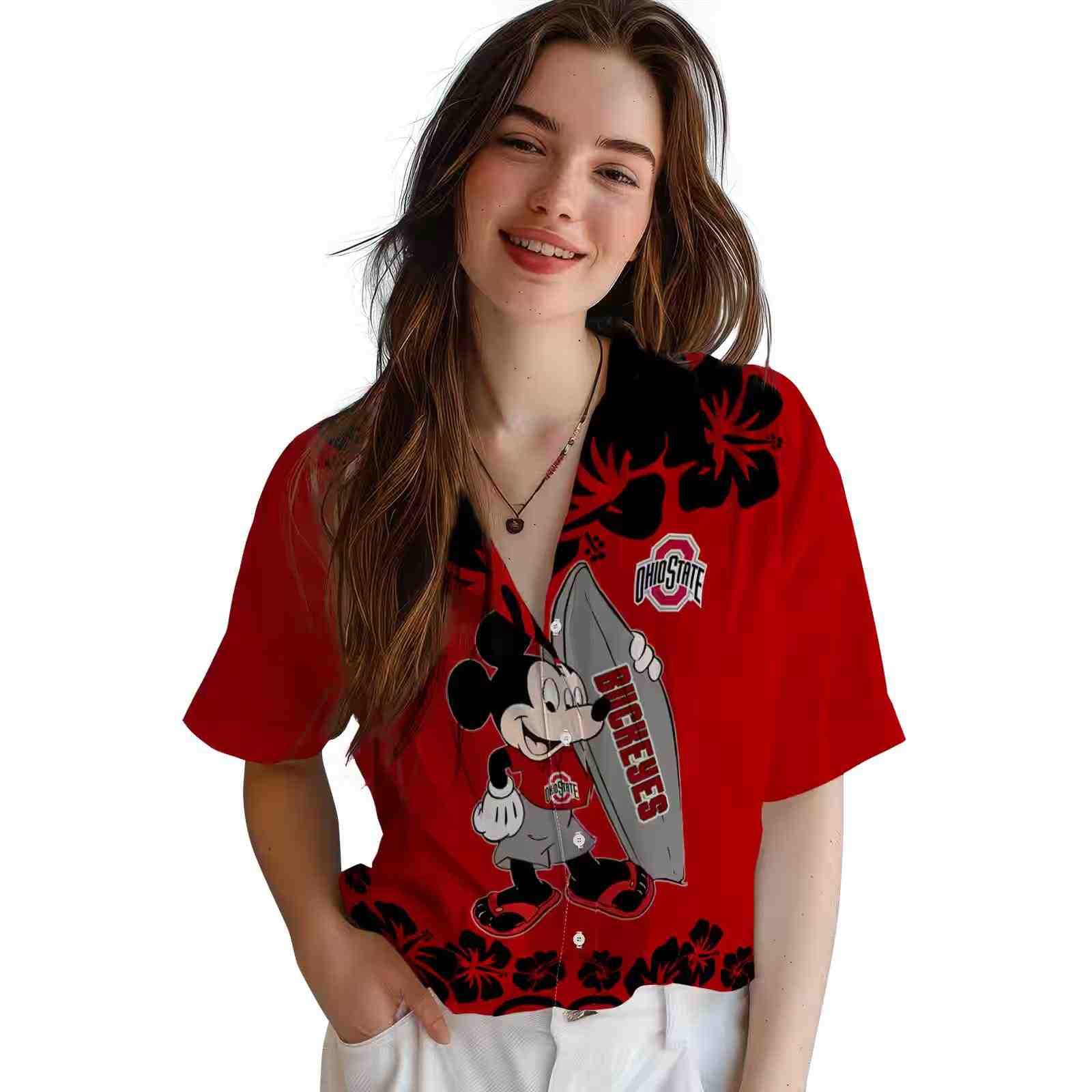 ohio state buckeyes surfing mickey scarlet hawaiian shirt latest model