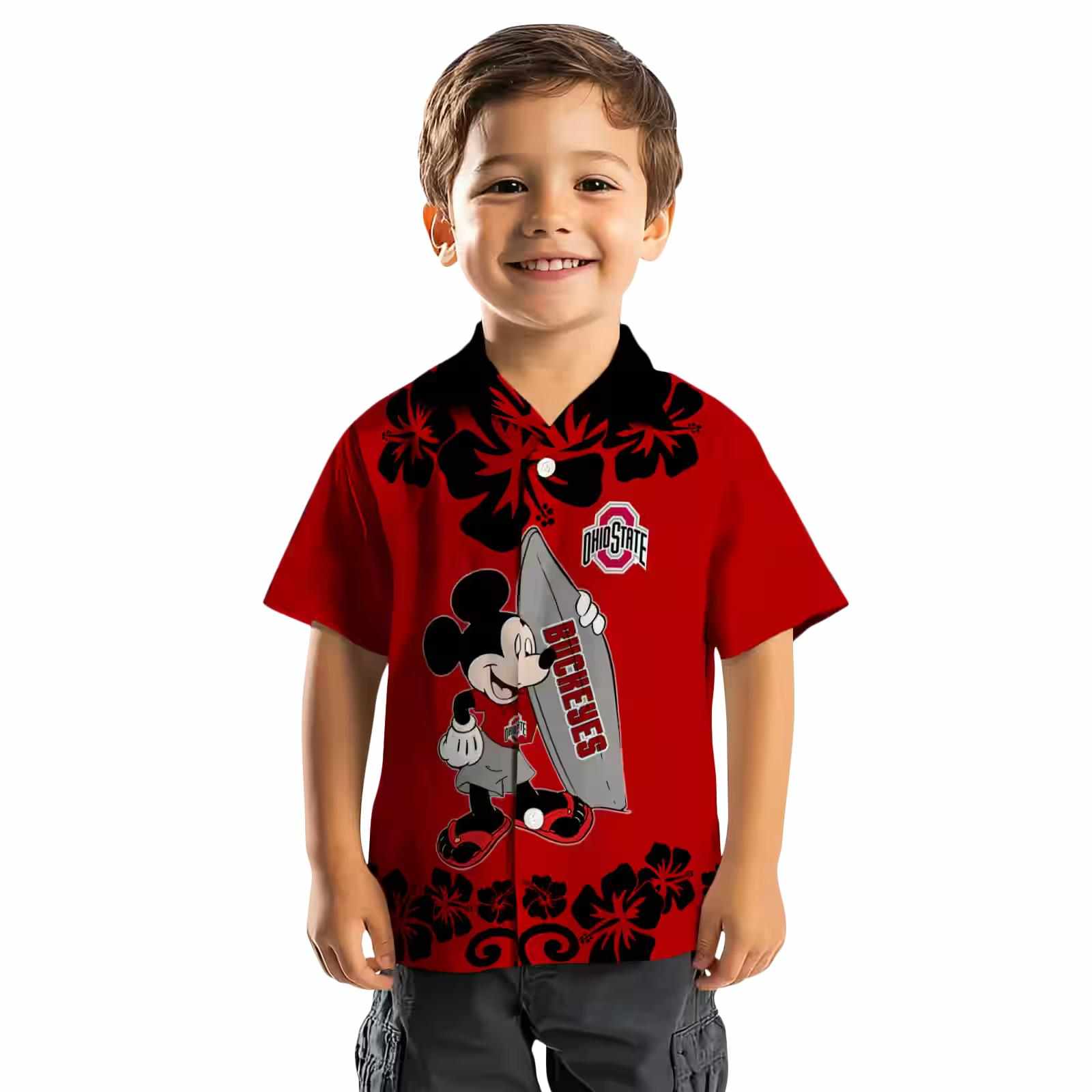 ohio state buckeyes surfing mickey scarlet hawaiian shirt top rated