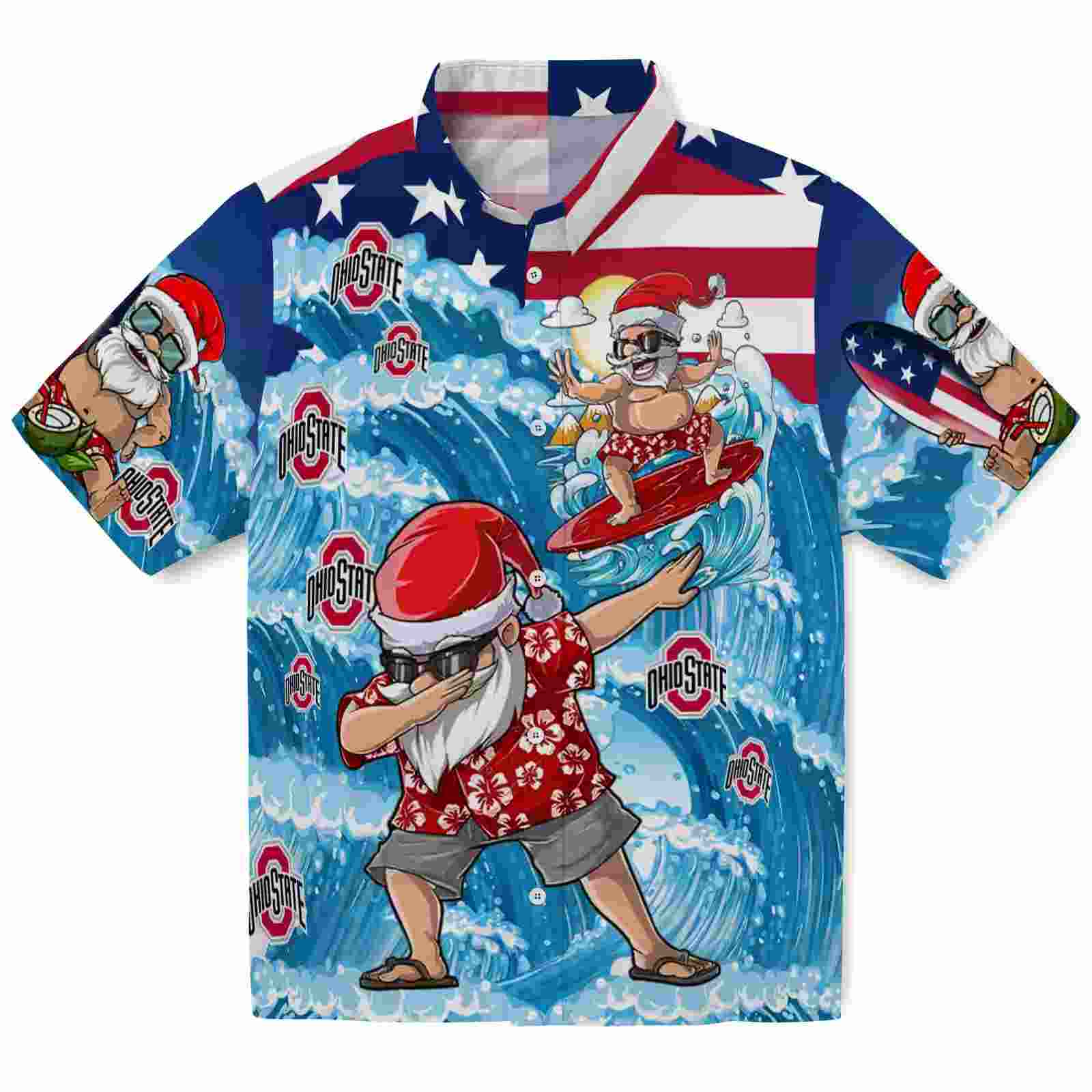 Ohio State Buckeyes Surfing Santa Blue Hawaiian Shirt