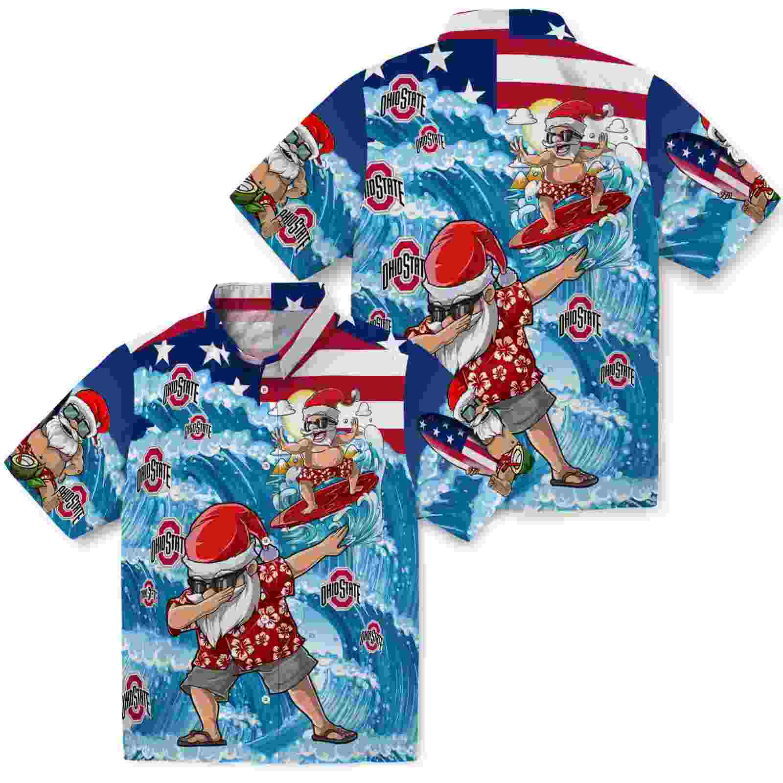 ohio state buckeyes surfing santa blue hawaiian shirt high quality