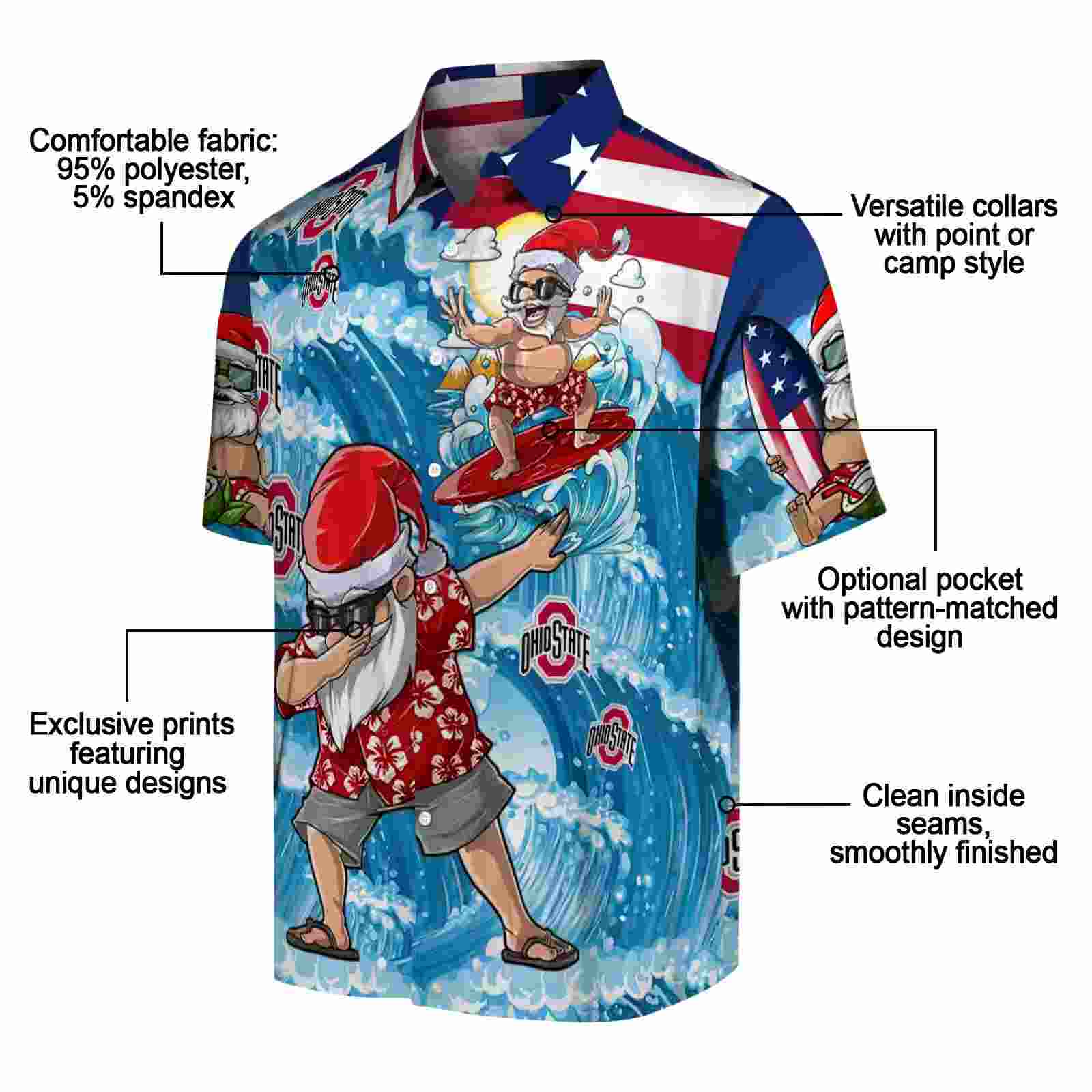 ohio state buckeyes surfing santa blue hawaiian shirt new arrival