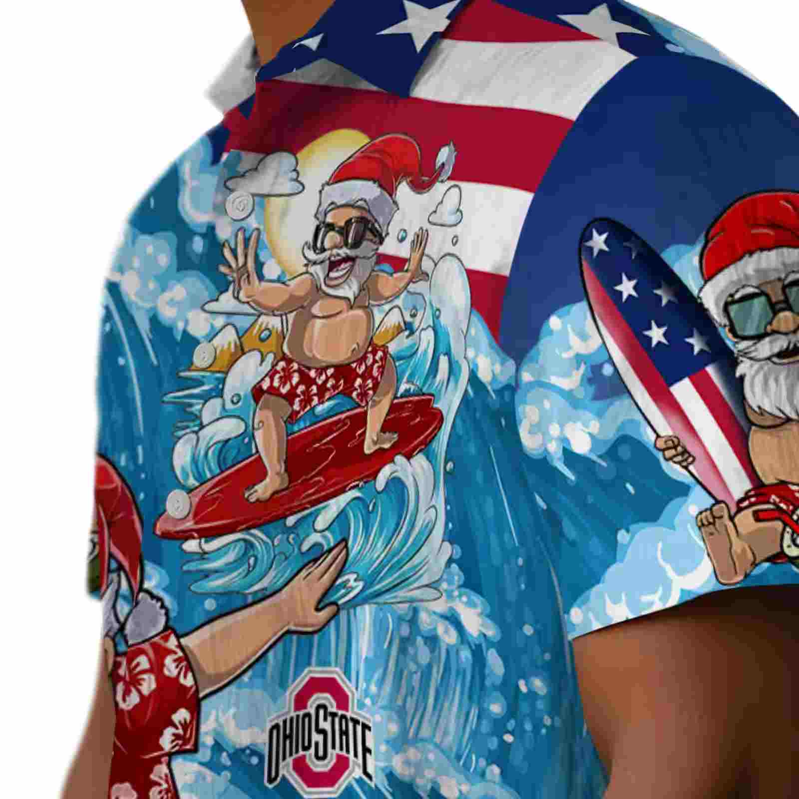 ohio state buckeyes surfing santa blue hawaiian shirt trendy