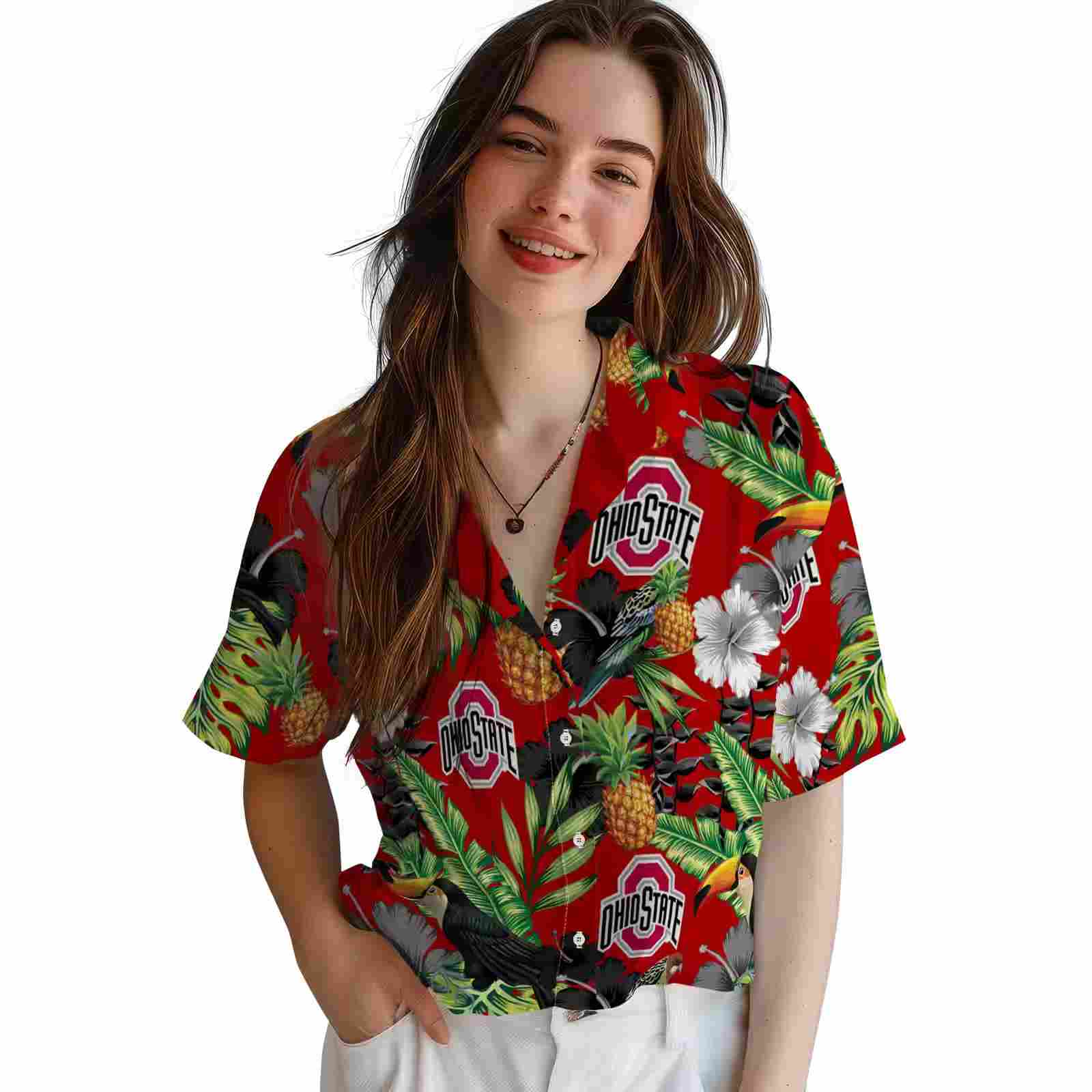 ohio state buckeyes toucan hibiscus pineapple scarlet green hawaiian shirt latest model