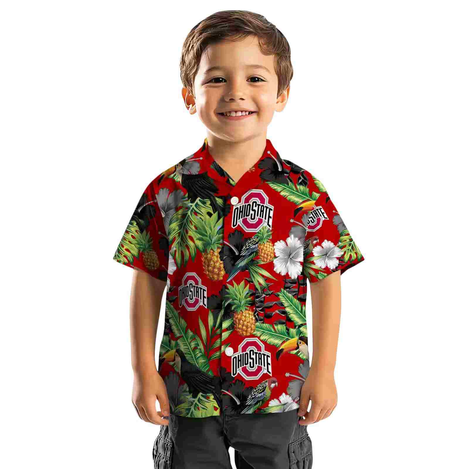 ohio state buckeyes toucan hibiscus pineapple scarlet green hawaiian shirt top rated