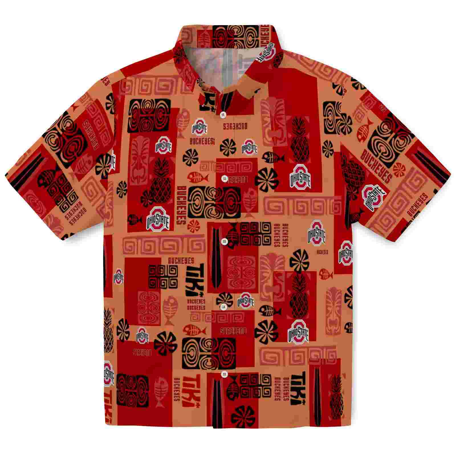 Ohio State Buckeyes Tribal Symbols Scarlet Hawaiian Shirt