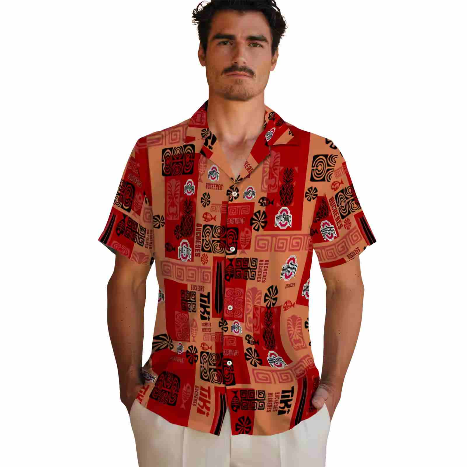 ohio state buckeyes tribal symbols scarlet hawaiian shirt fashion forward