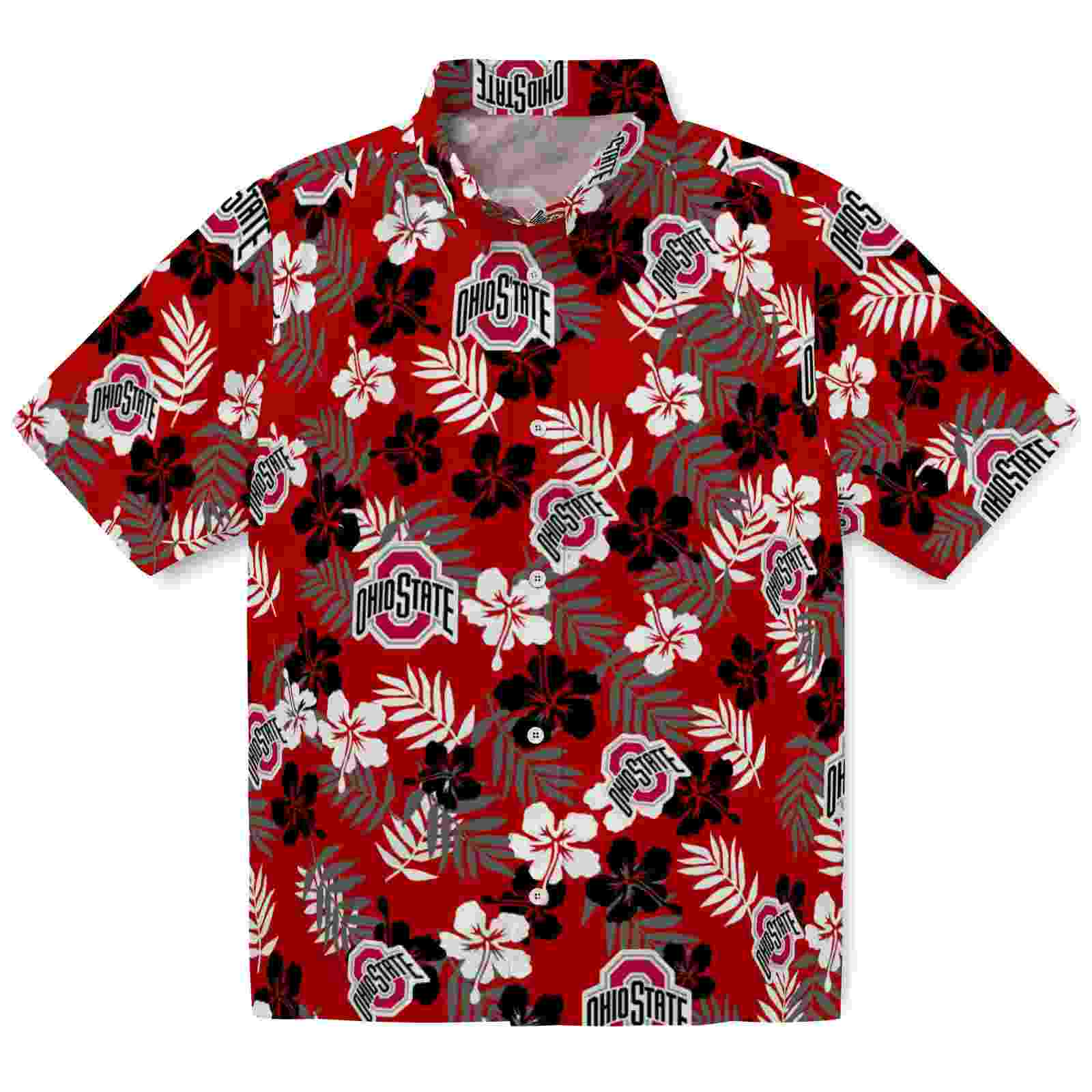 Ohio State Buckeyes Tropical Floral Scarlet Hawaiian Shirt