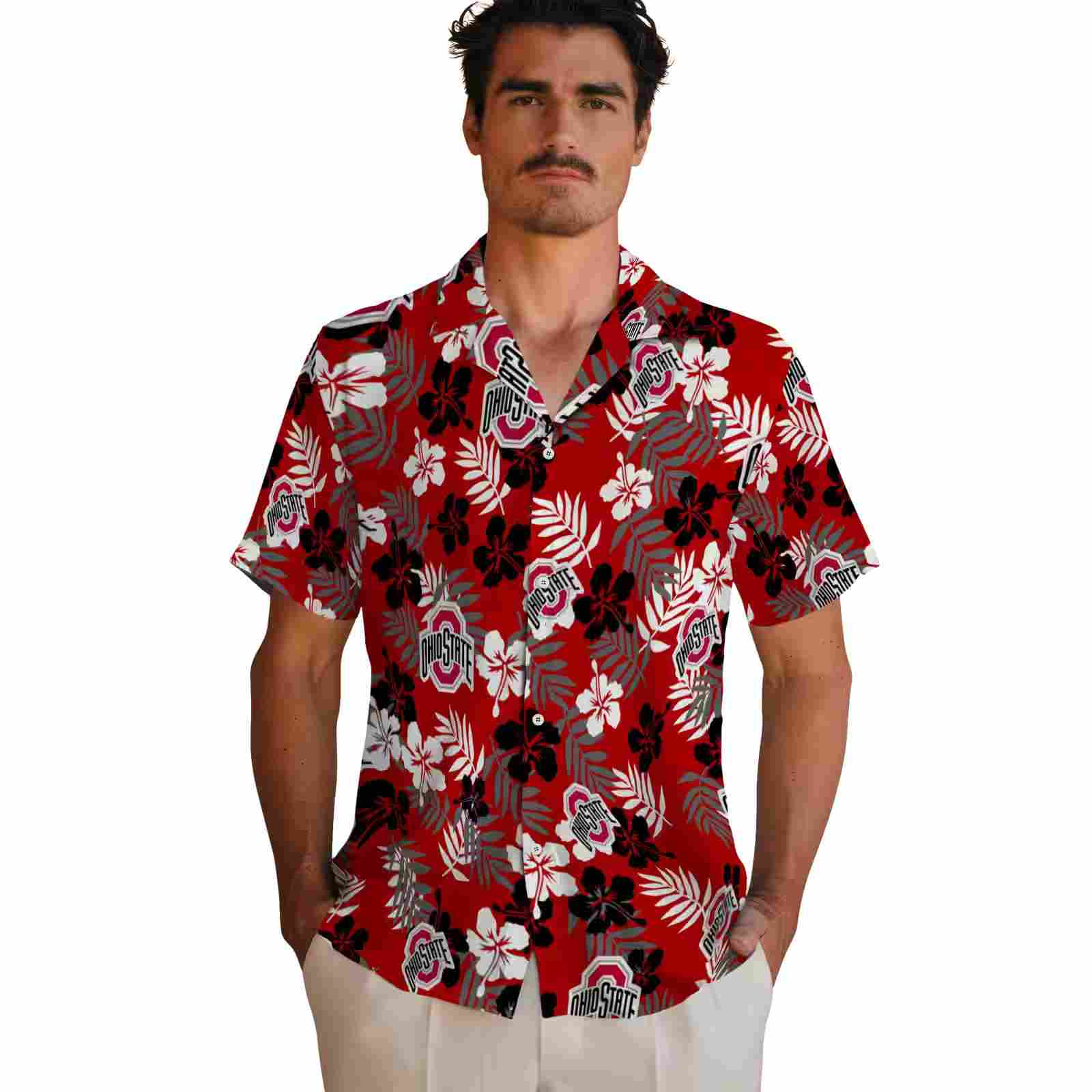 ohio state buckeyes tropical floral scarlet hawaiian shirt fashion forward