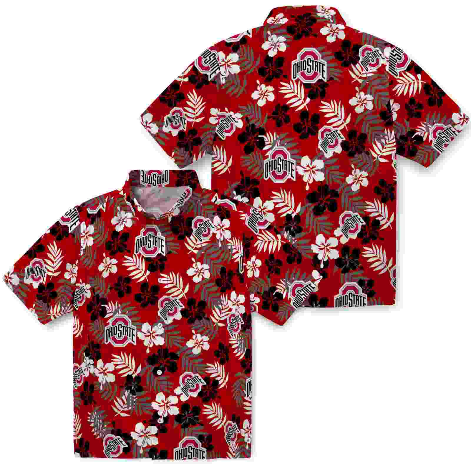 ohio state buckeyes tropical floral scarlet hawaiian shirt high quality