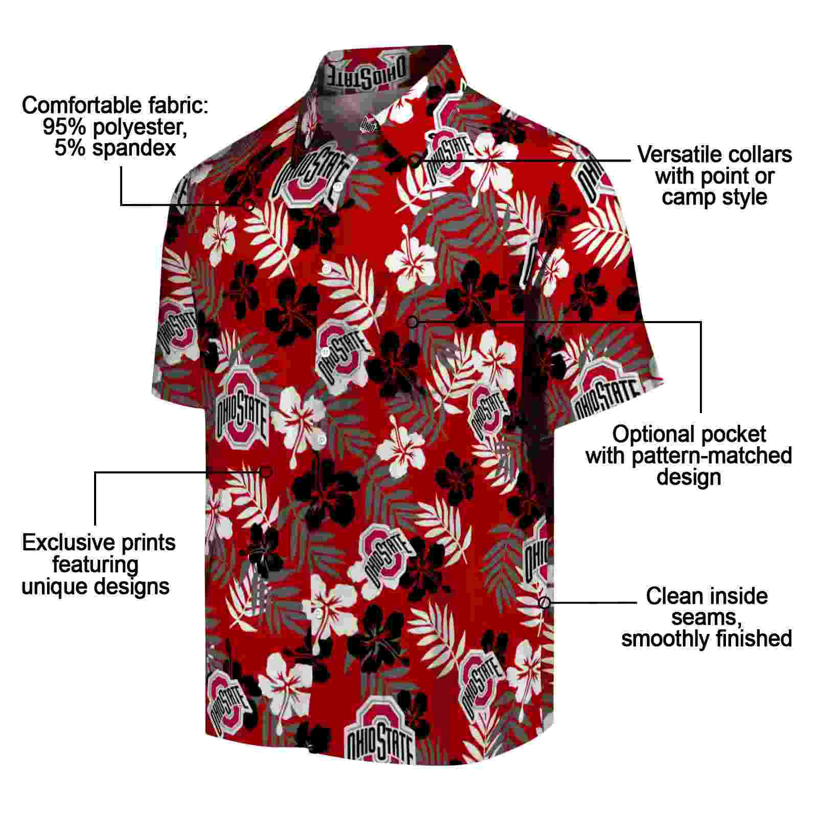 ohio state buckeyes tropical floral scarlet hawaiian shirt new arrival