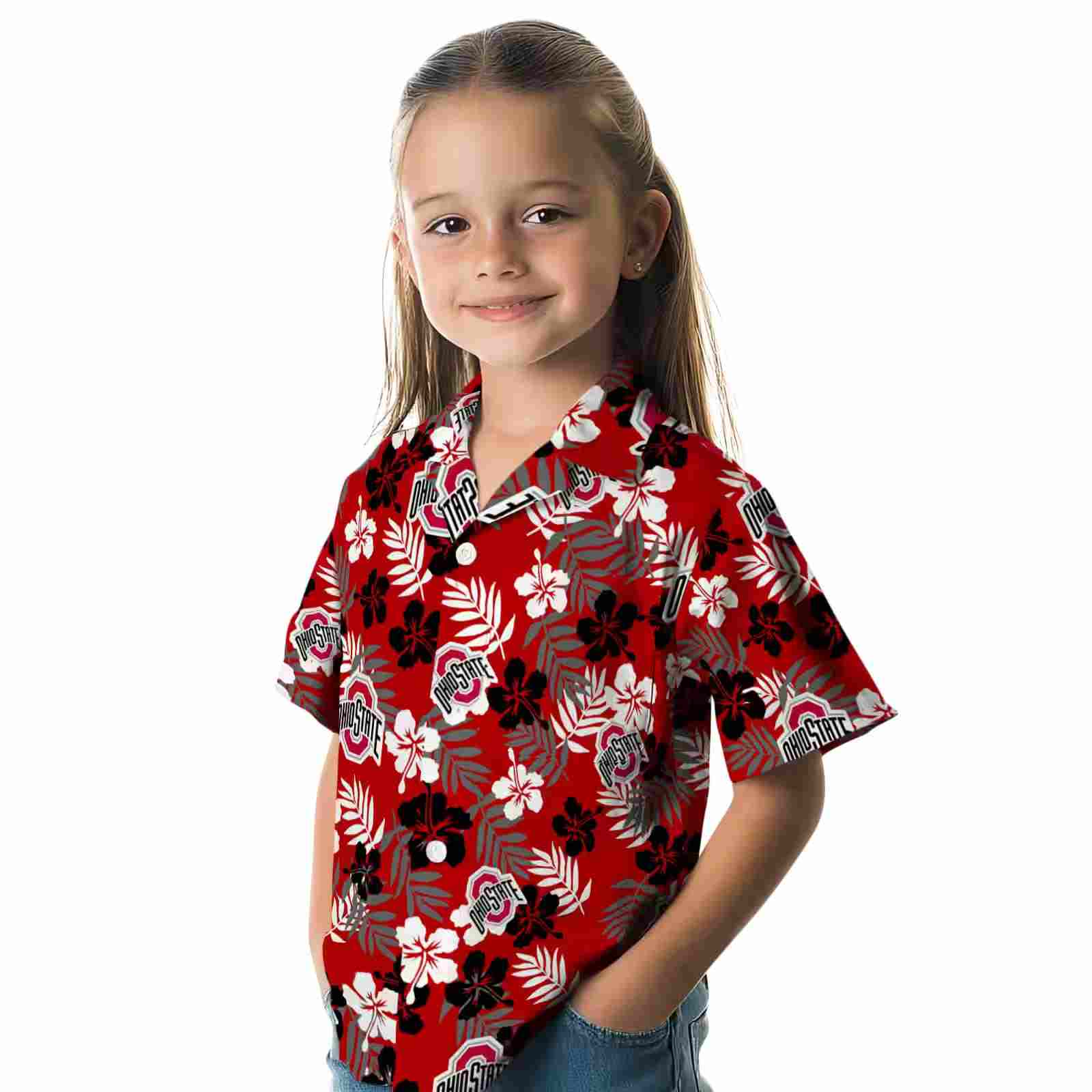 ohio state buckeyes tropical floral scarlet hawaiian shirt premium grade