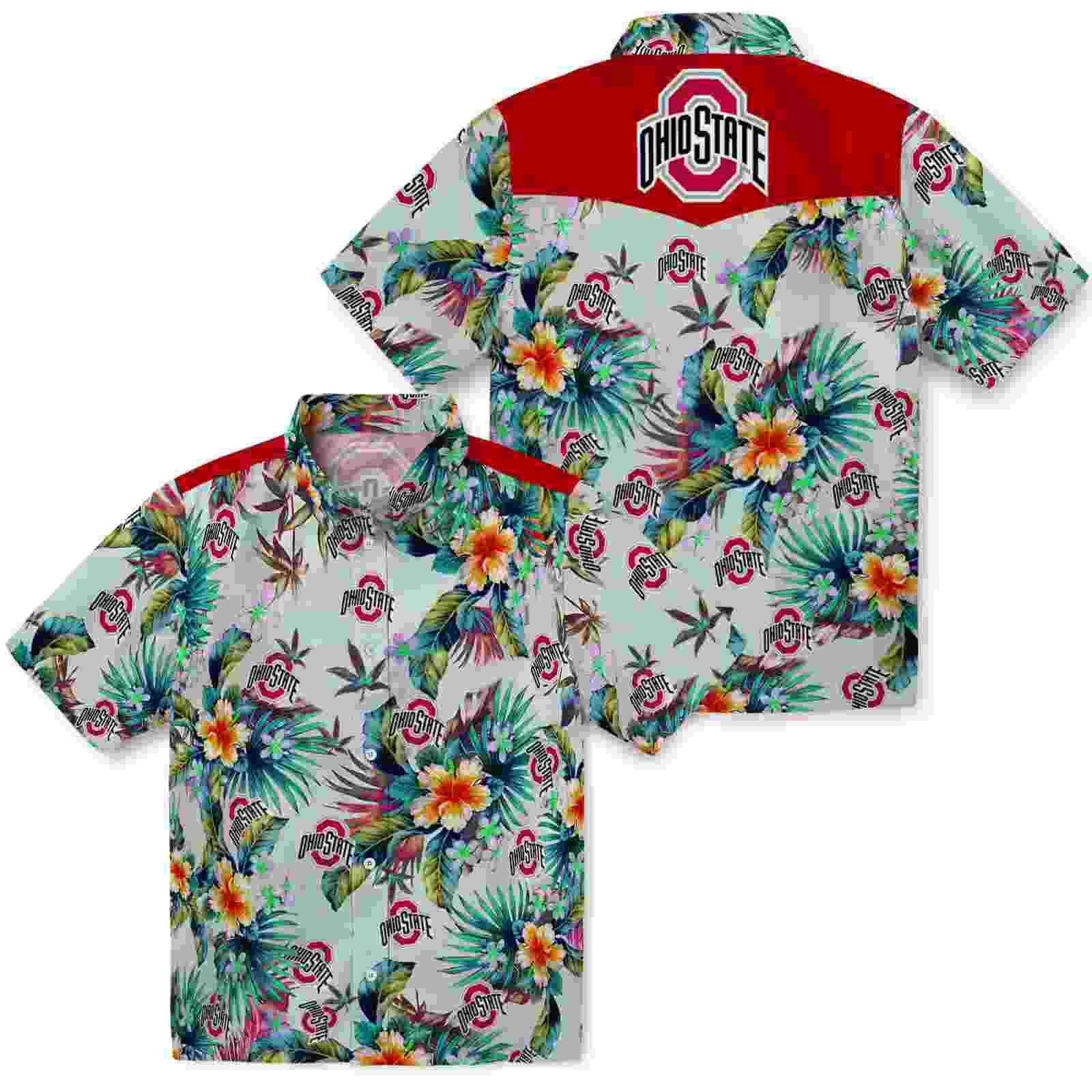 ohio state buckeyes tropical foliage green hawaiian shirt high quality