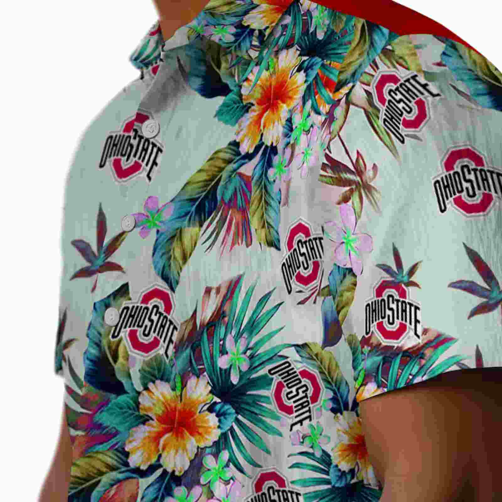 ohio state buckeyes tropical foliage green hawaiian shirt trendy