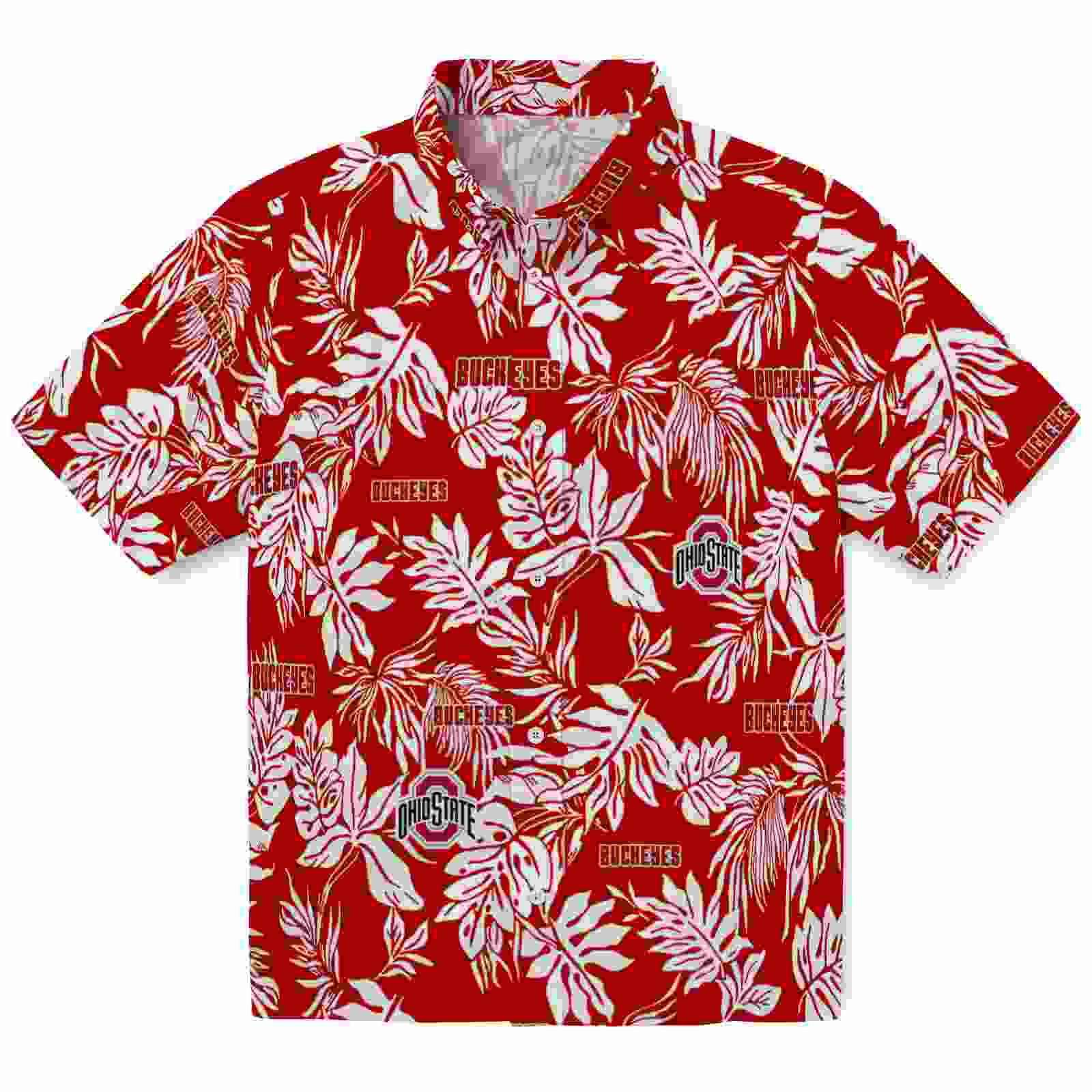 Ohio State Buckeyes Tropical Leaf Scarlet White Hawaiian Shirt