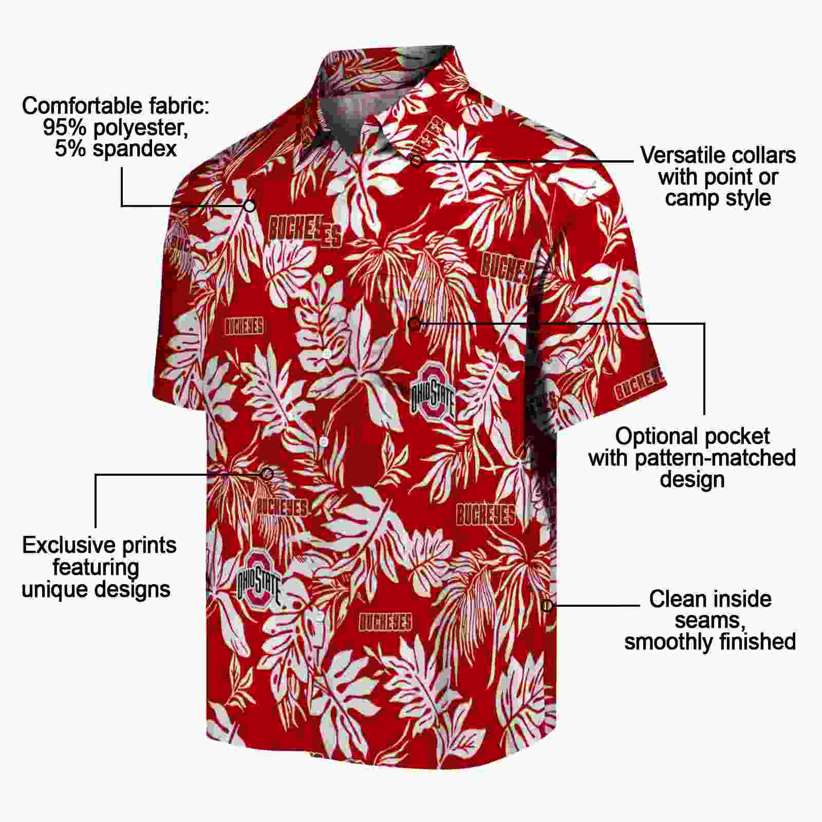 ohio state buckeyes tropical leaf scarlet white hawaiian shirt new arrival