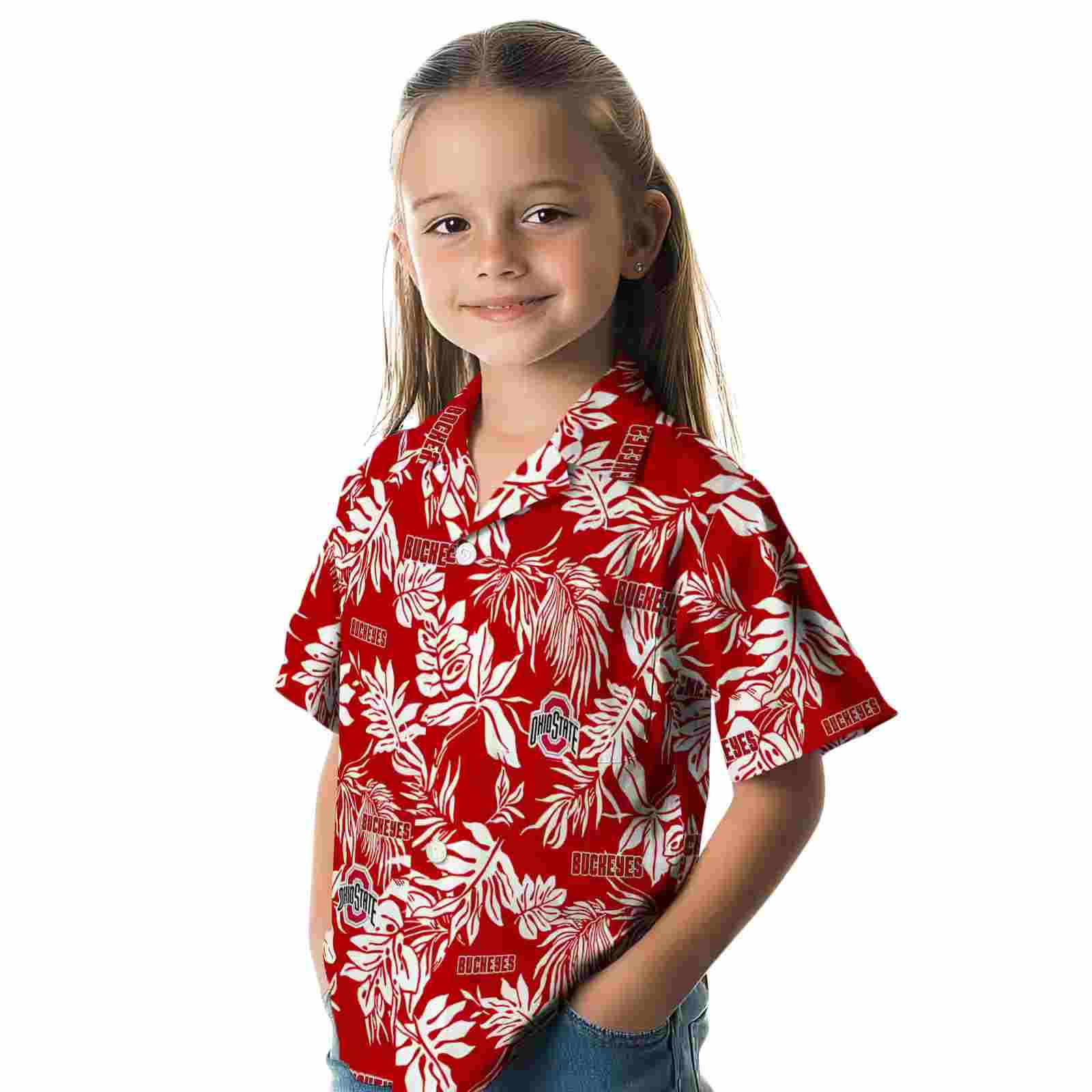 ohio state buckeyes tropical leaf scarlet white hawaiian shirt premium grade