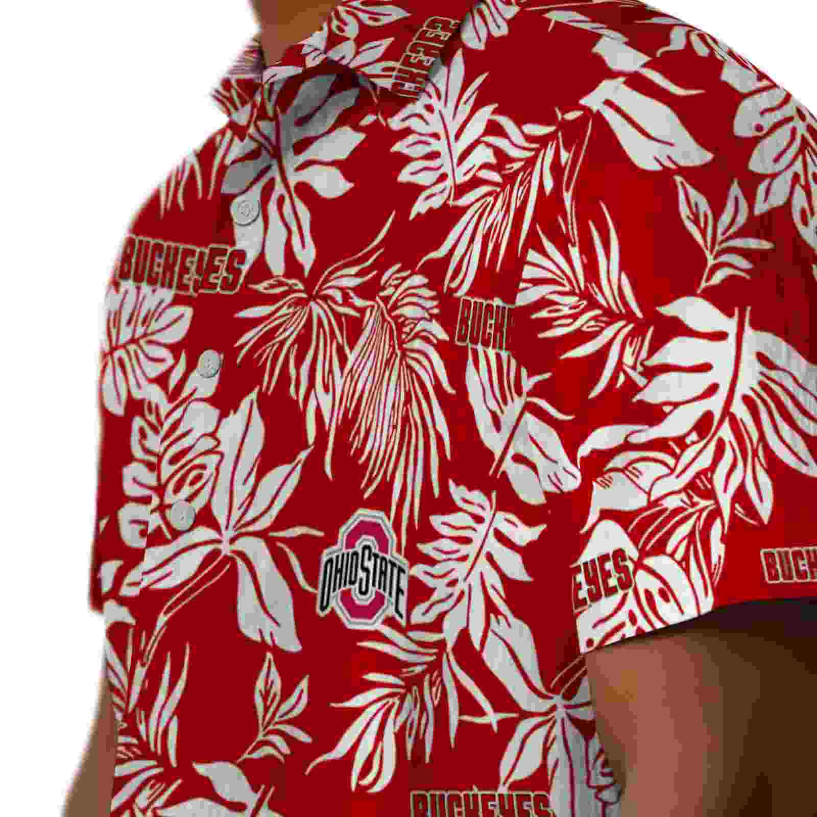 ohio state buckeyes tropical leaf scarlet white hawaiian shirt trendy