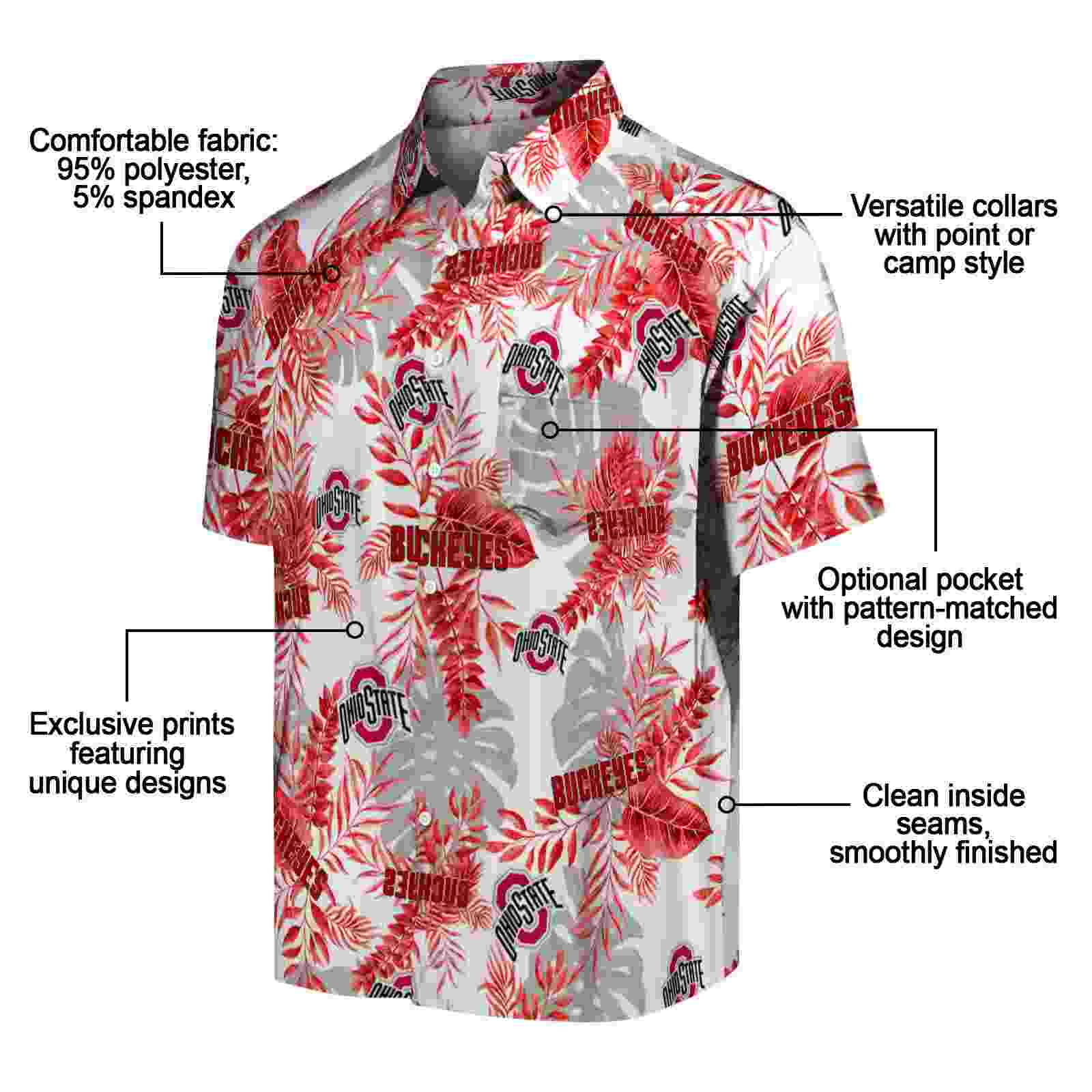 ohio state buckeyes tropical leaves white hawaiian shirt new arrival