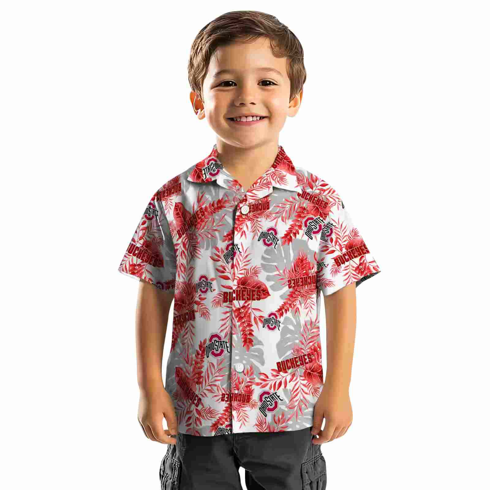 ohio state buckeyes tropical leaves white hawaiian shirt top rated