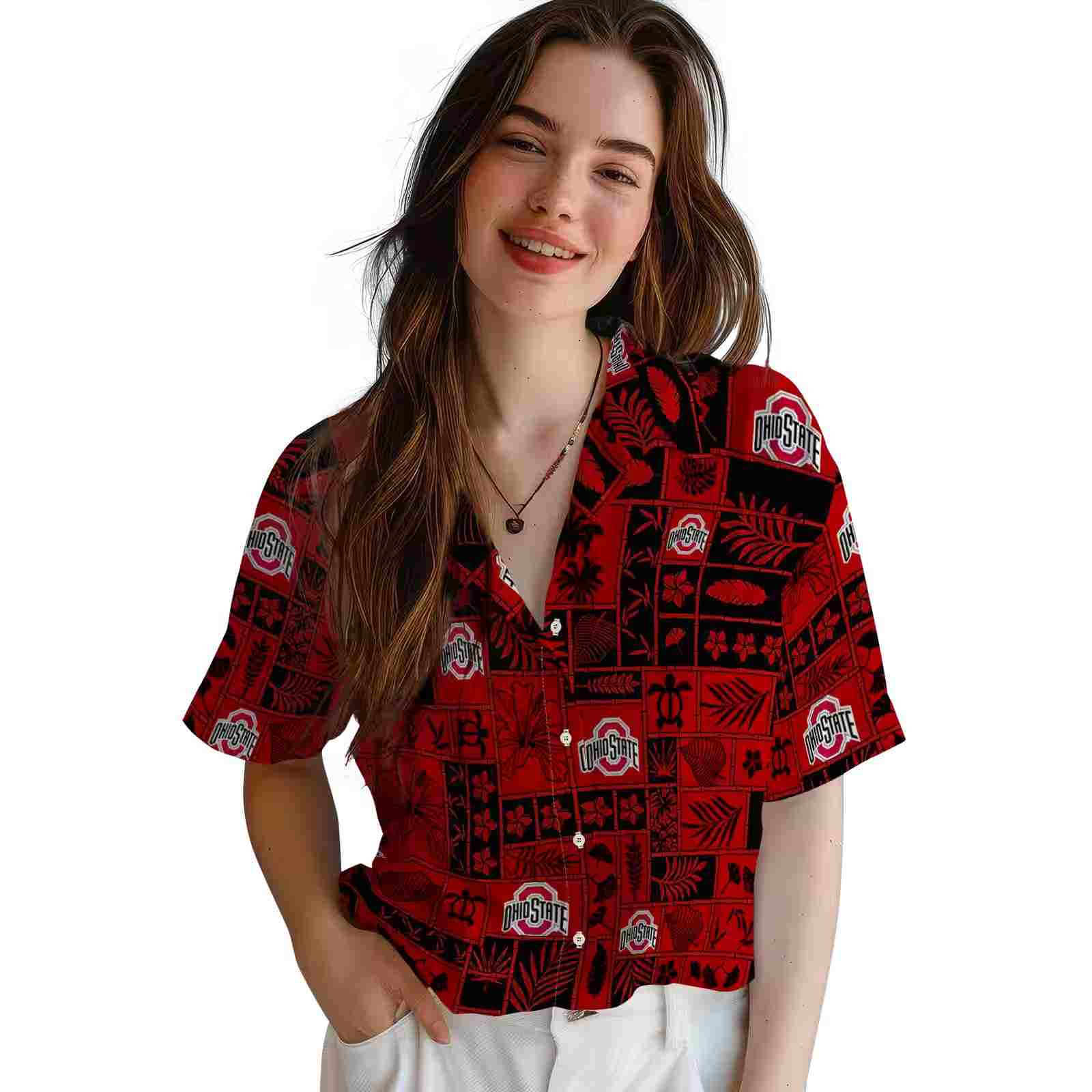 ohio state buckeyes tropical patchwork scarlet black hawaiian shirt latest model