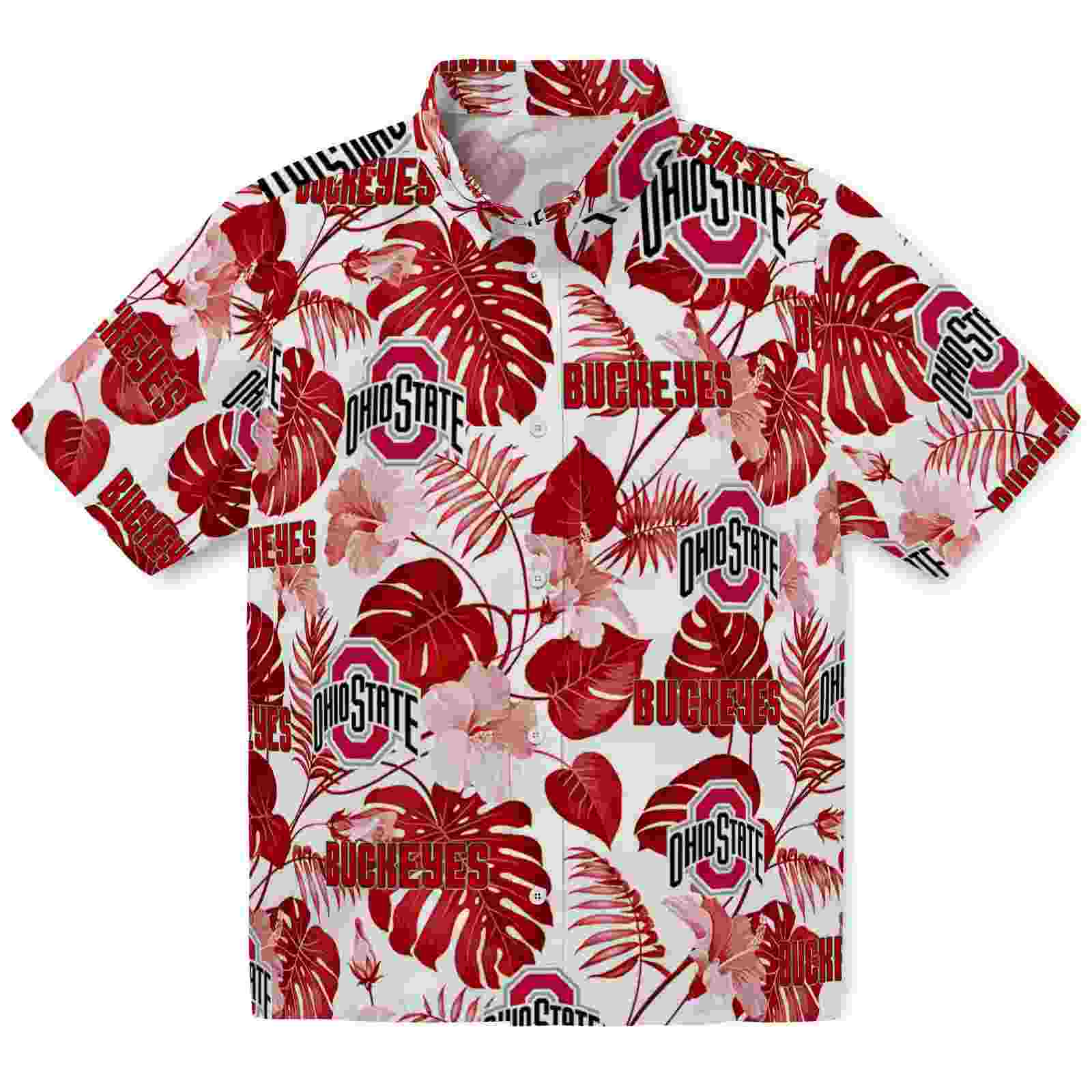 Ohio State Buckeyes Tropical Plants Scarlet White Hawaiian Shirt