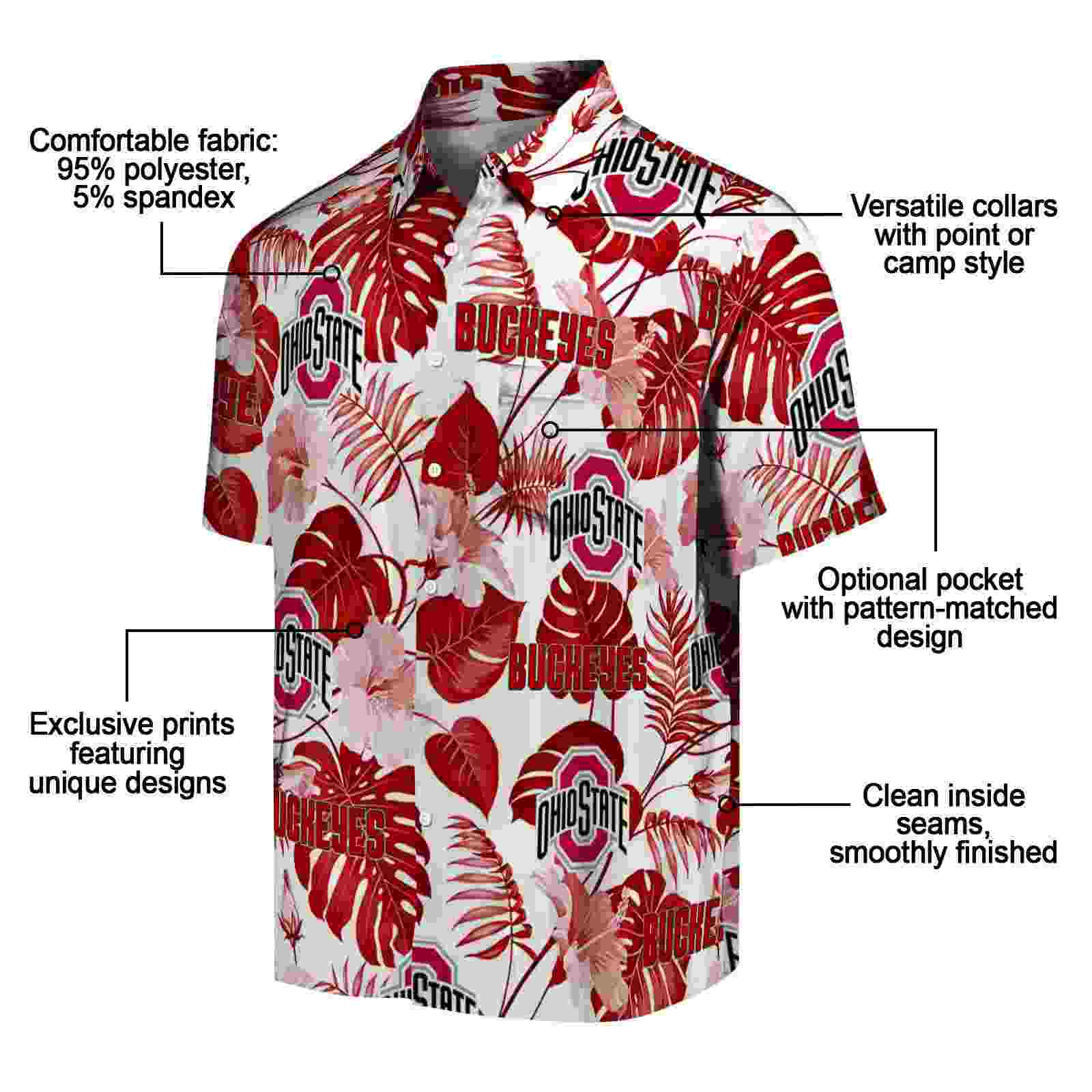 ohio state buckeyes tropical plants scarlet white hawaiian shirt new arrival