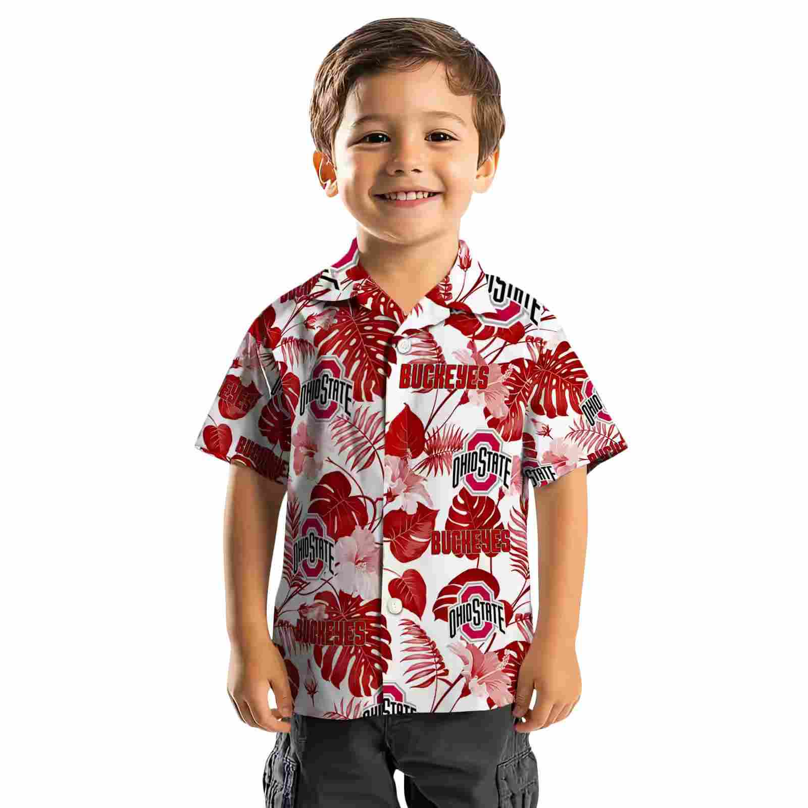 ohio state buckeyes tropical plants scarlet white hawaiian shirt top rated