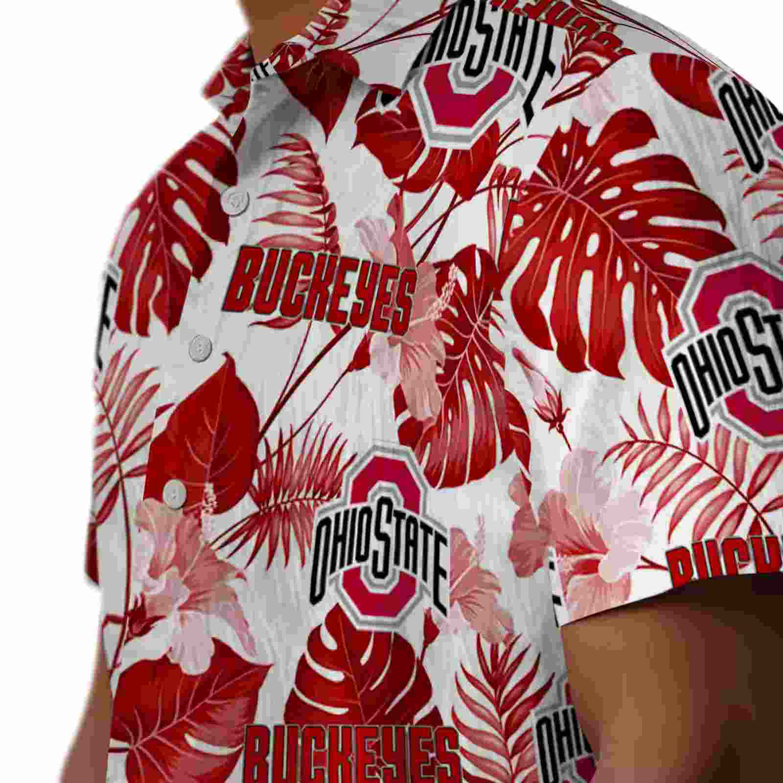 ohio state buckeyes tropical plants scarlet white hawaiian shirt trendy